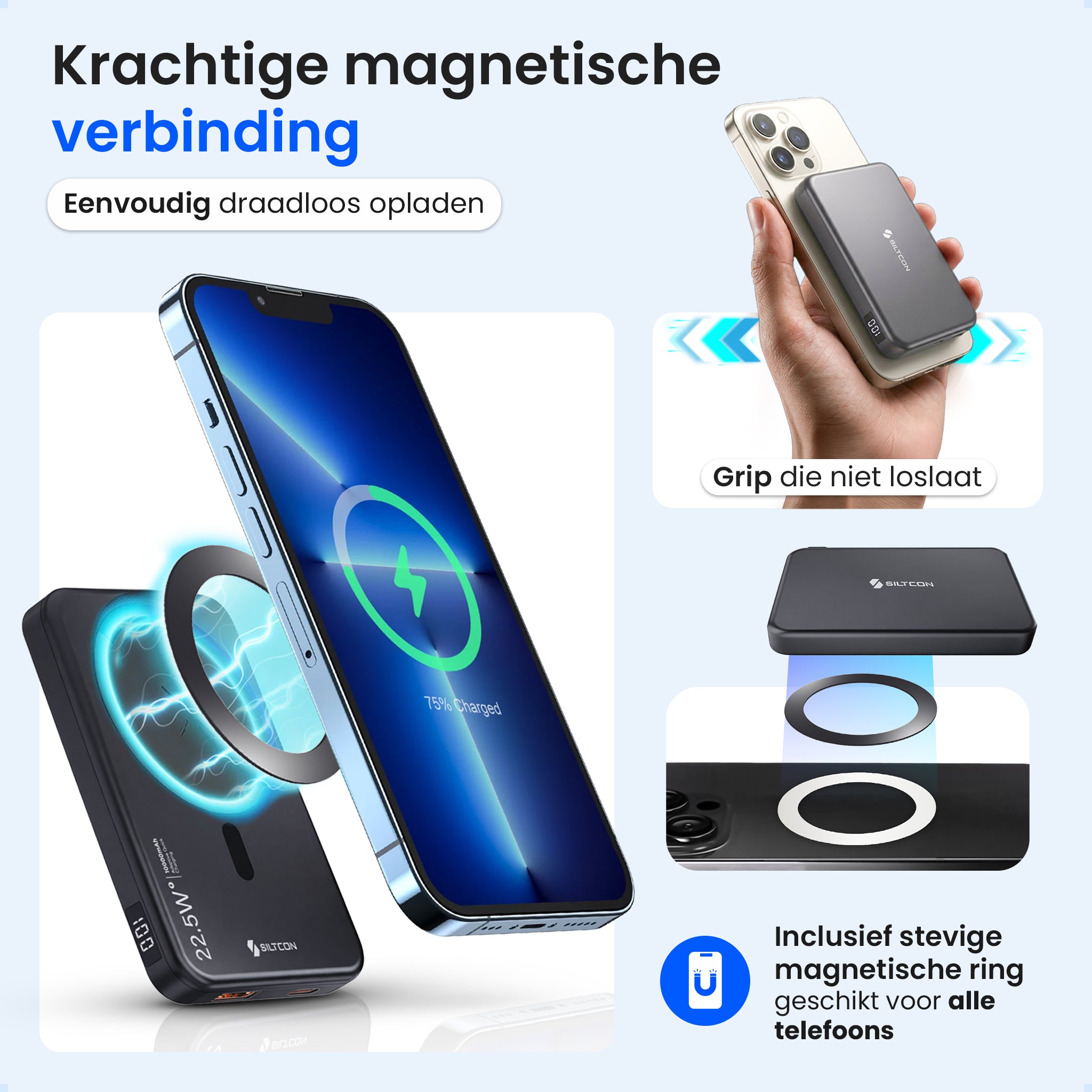 Siltcon® Kabellose Powerbank 10000 mAh