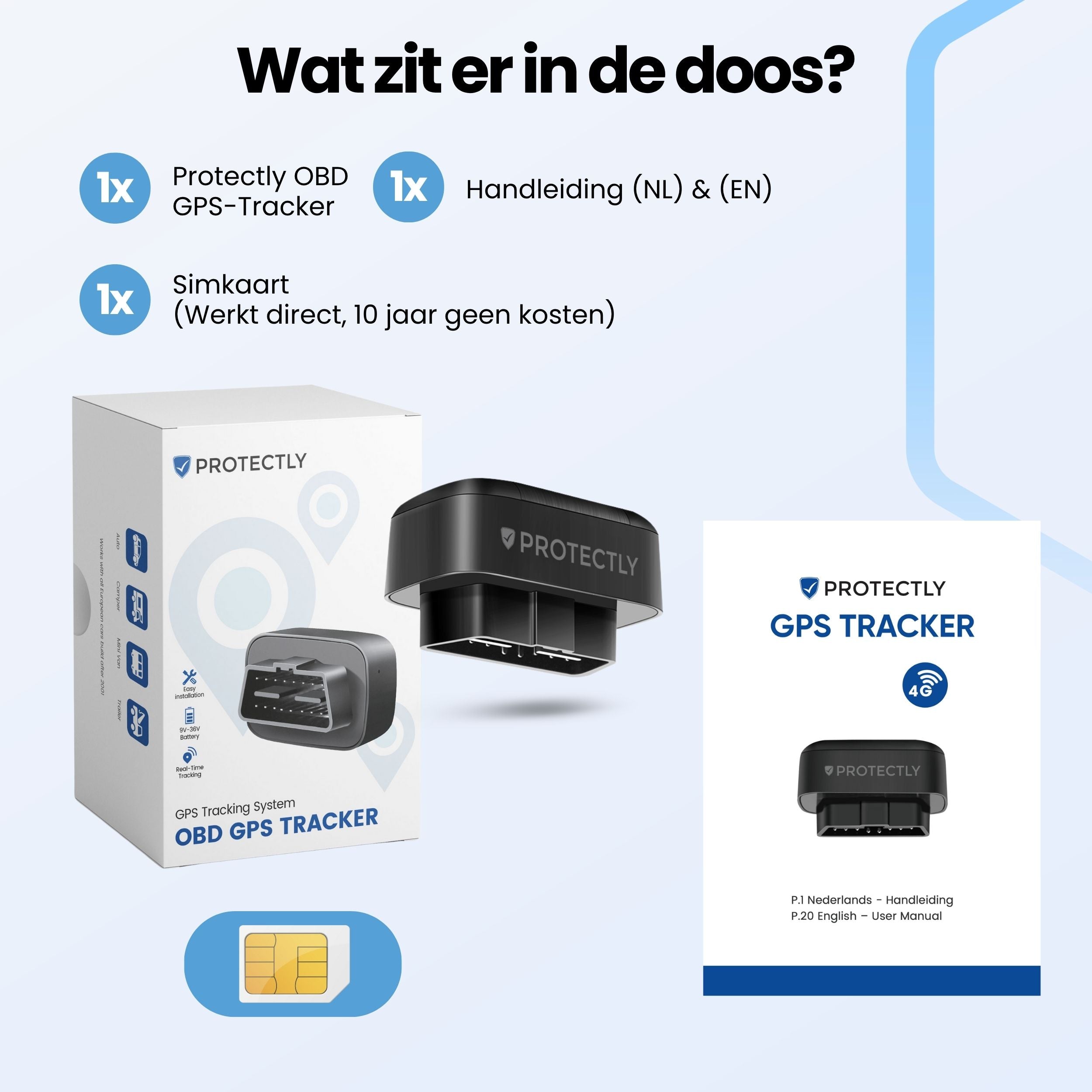 Protectly OBD GPS Tracker – Zonder Abonnement – 4G Tracking Auto - Siltcon