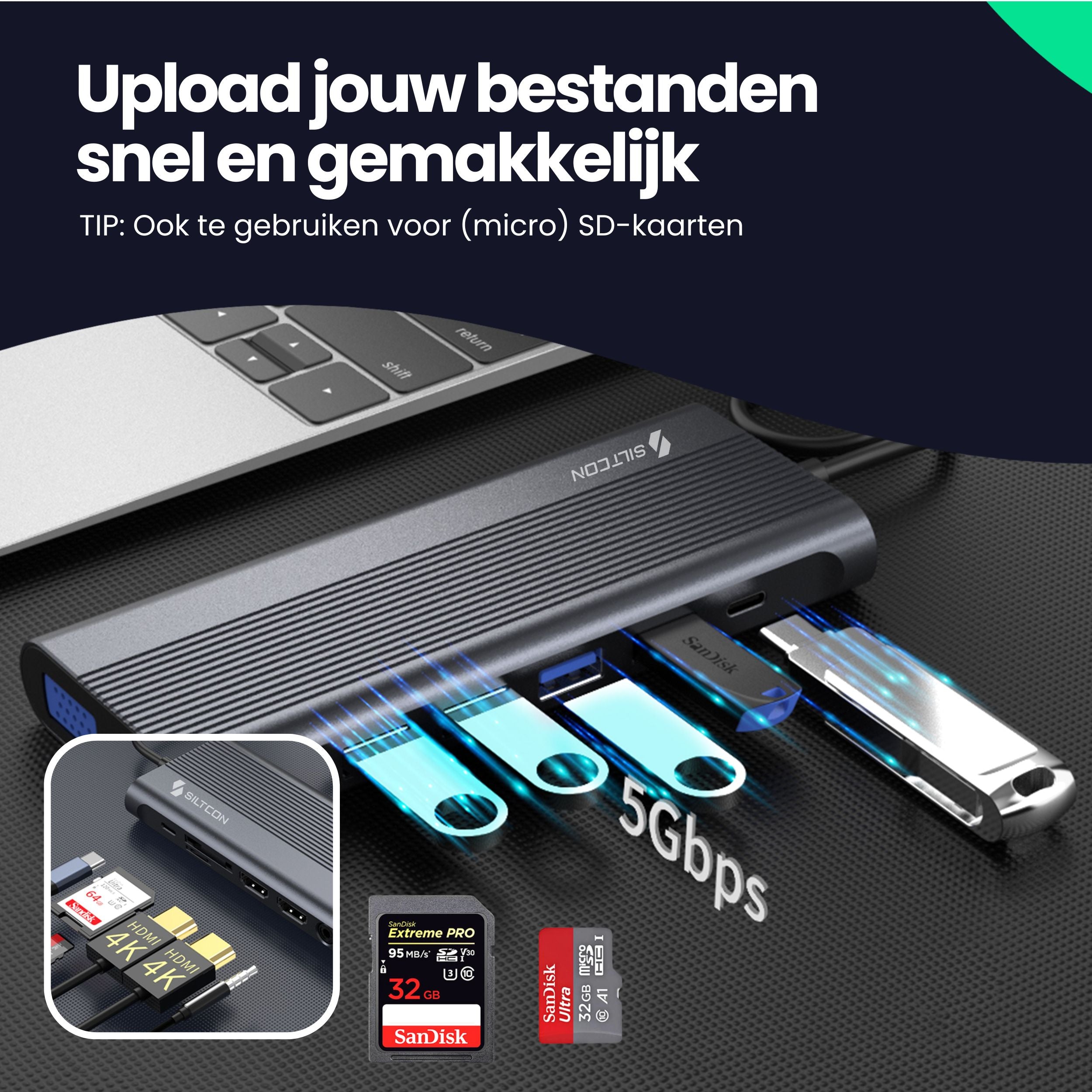 Siltcon® 13 in 1 USB C Hub - Docking Station Laptop + 100W