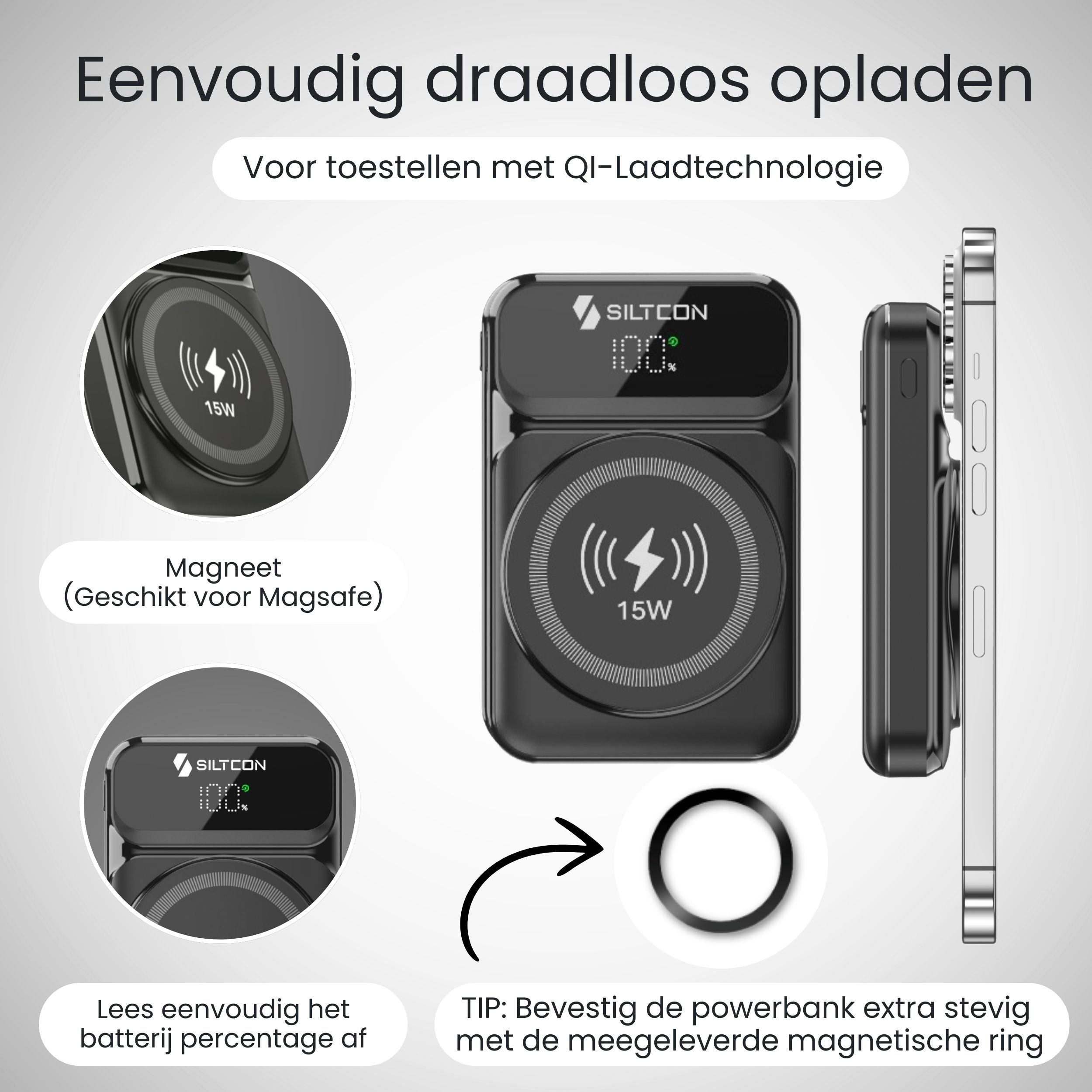 Magnetische Powerbank 10000 mAh - Siltcon