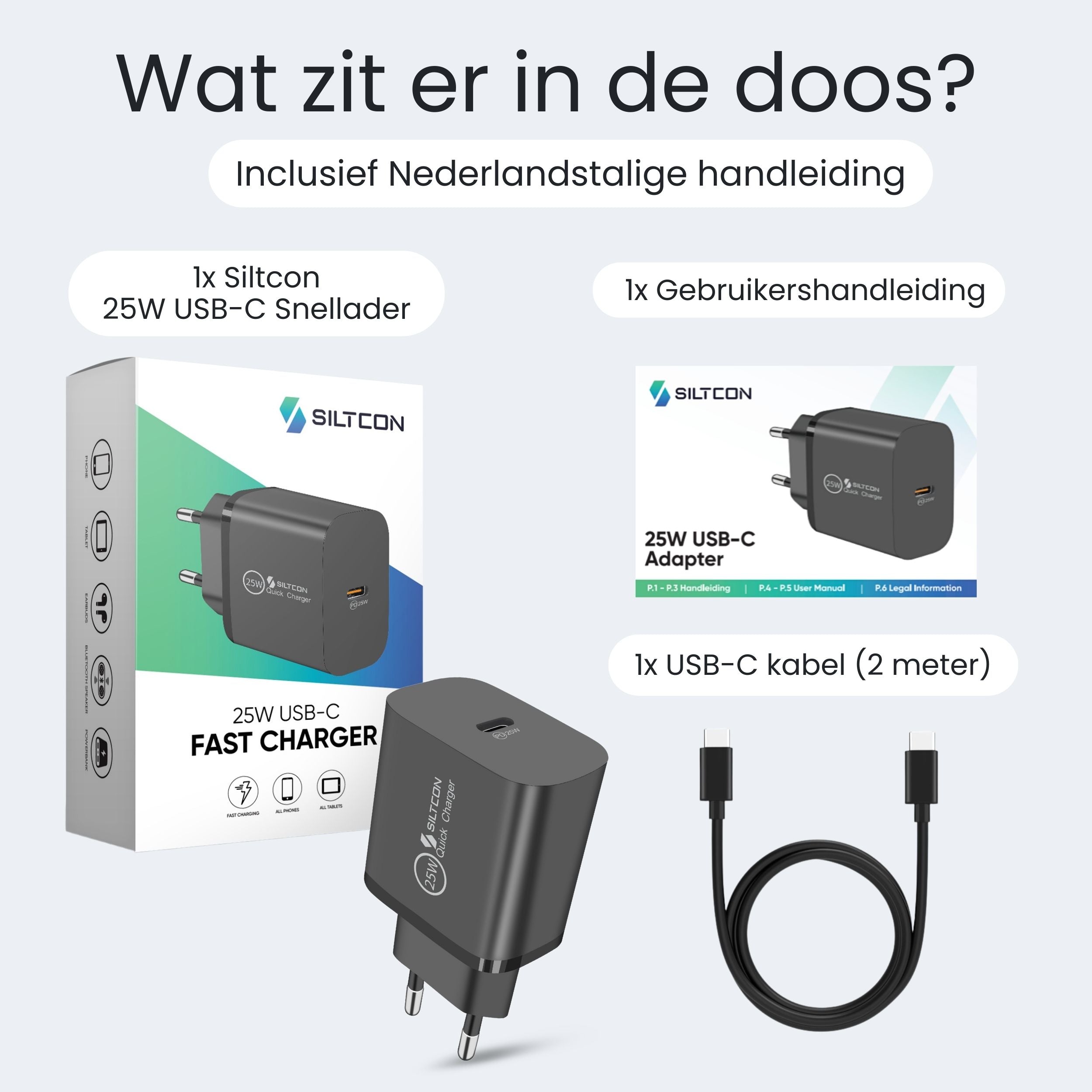 Siltcon 25W USB-C Snellader – Compact & Supersnel Opladen - Siltcon