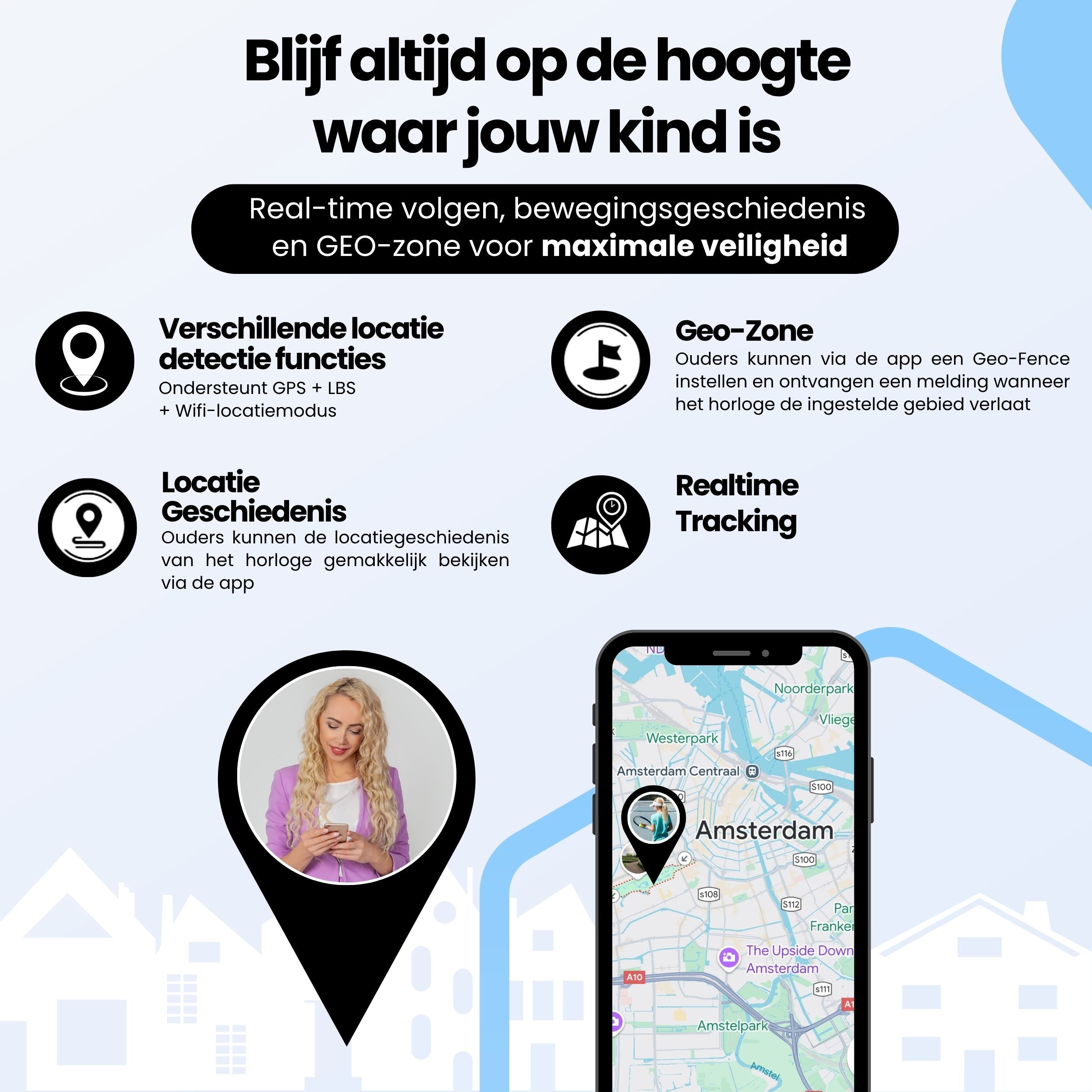 Protectly Kids Smartwatch – GPS horloge kinderen – Smartwatch kind met bellen - Blauw - Siltcon