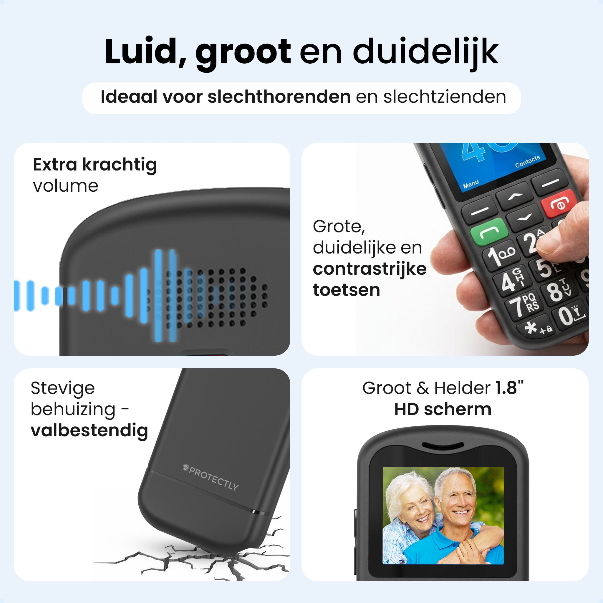 Protectly® Senioren Telefoon - 4G - Met Homebase