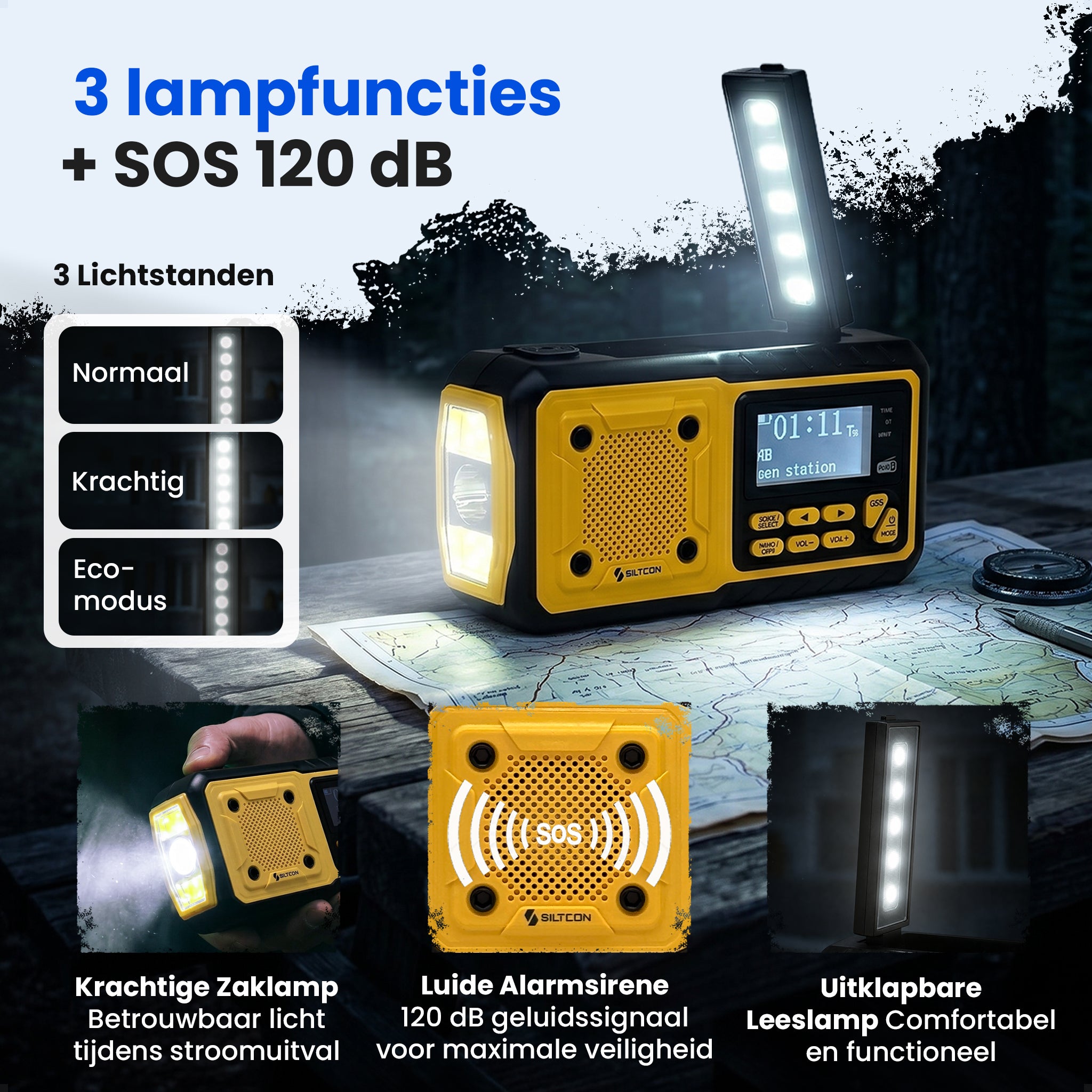 Siltcon® Noodradio DAB+ Opwindbaar – Solar Radio met Powerbank