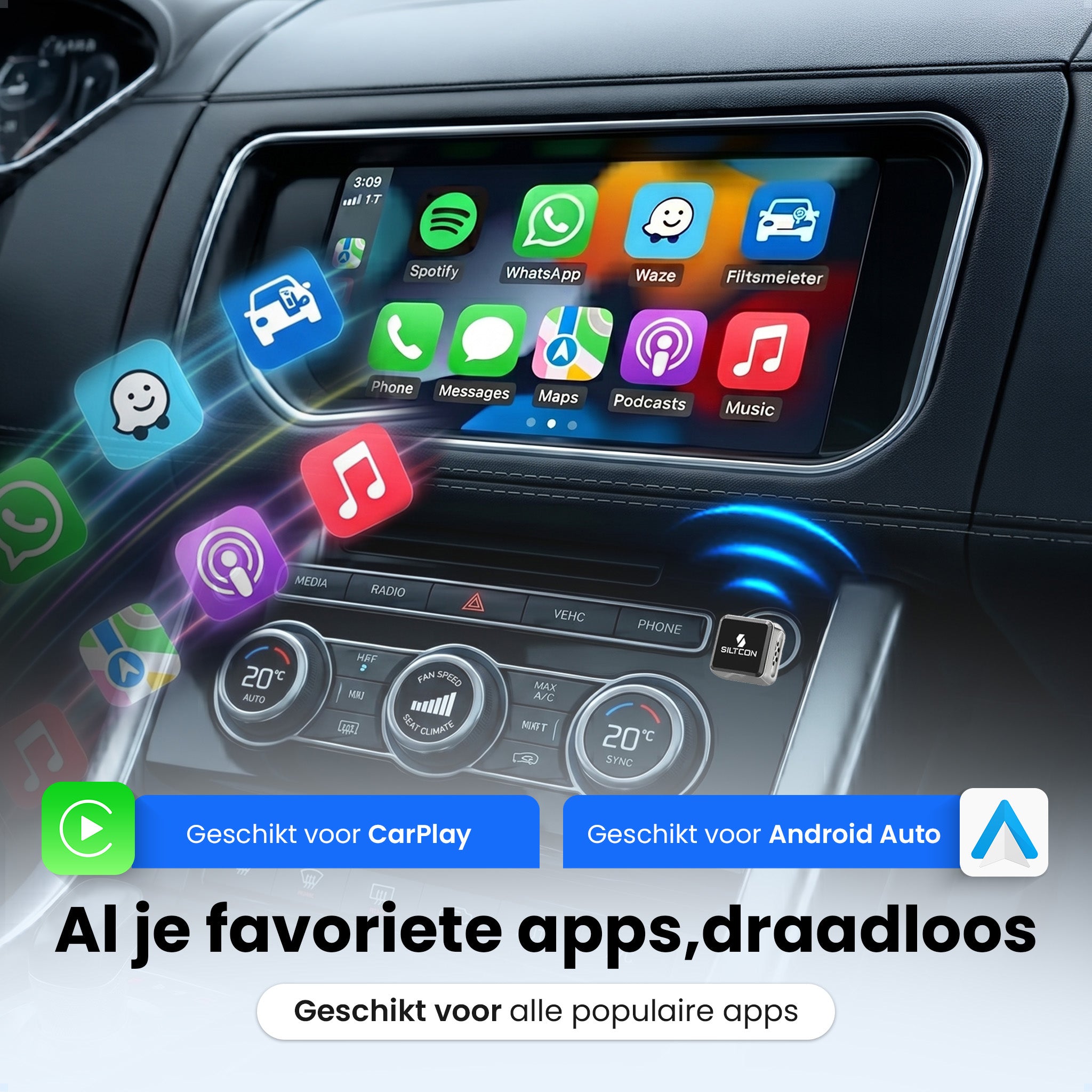 Siltcon® Ultra Compact 2-in-1 Geschikt voor Draadloos Carplay Dongle