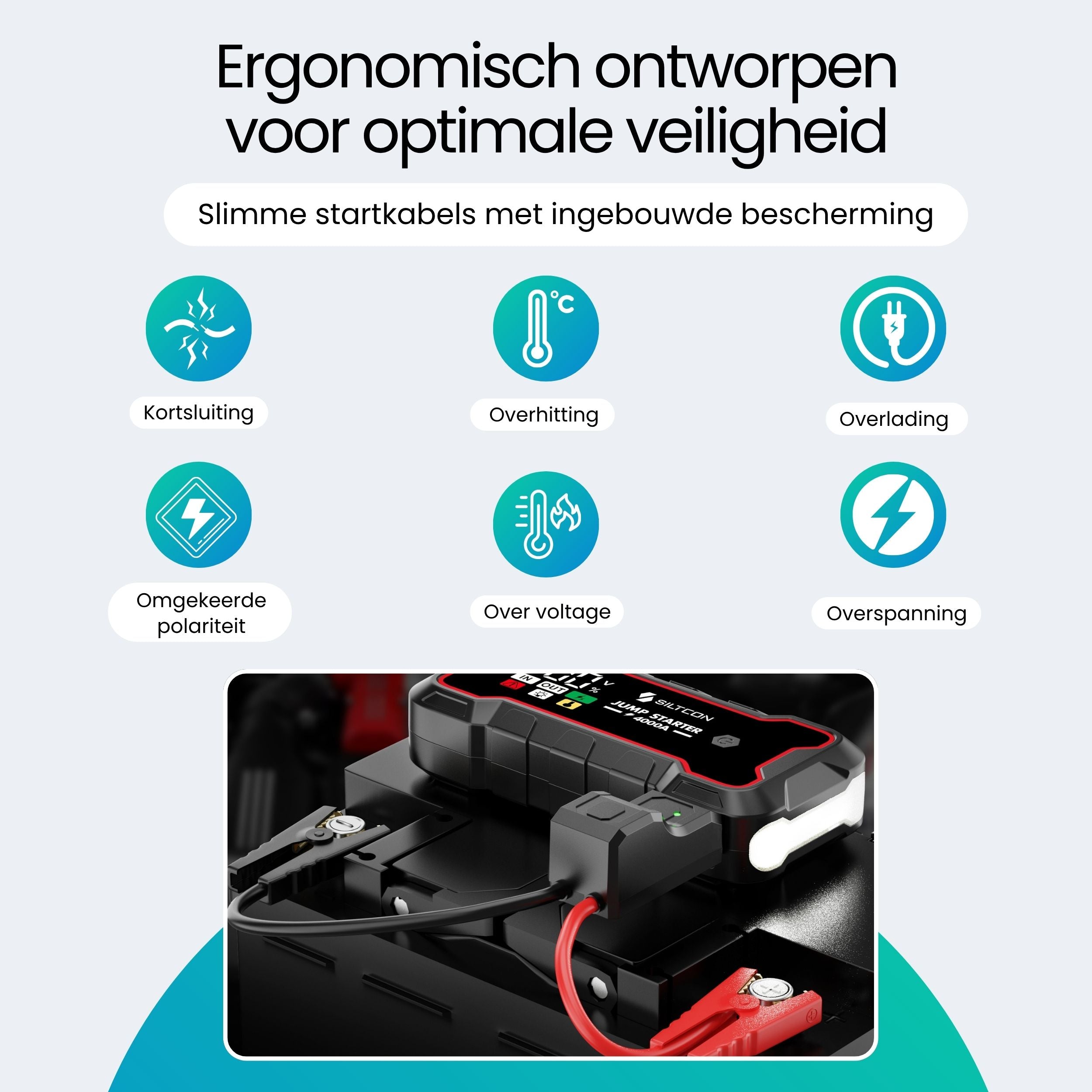 Siltcon Jumpstarter Voor Auto 4000A – Accu Starter & Powerbank 24000mAh - Siltcon