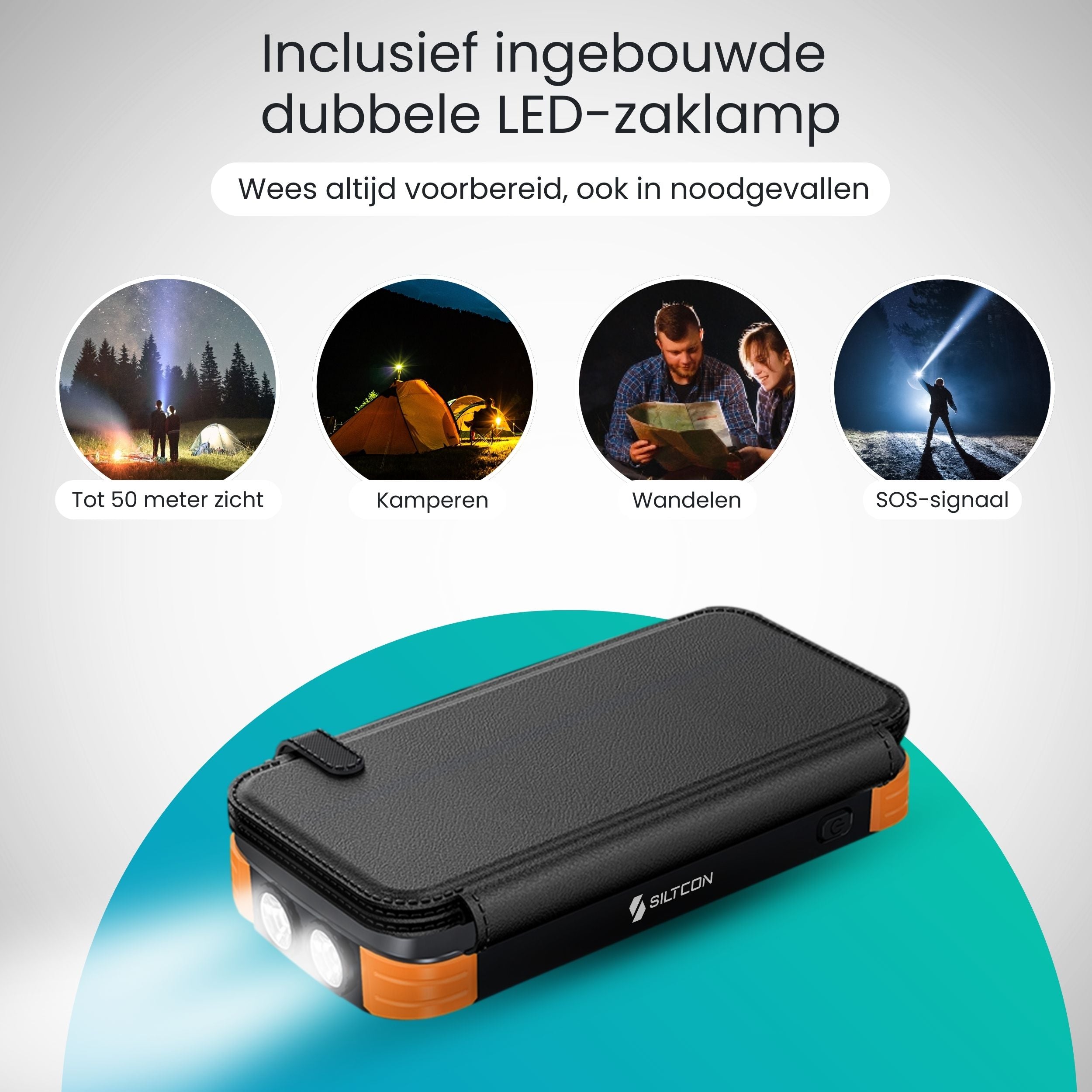 Siltcon Draadloze Powerbank 30.000 mAh  – 4 Zonnepanelen - Siltcon