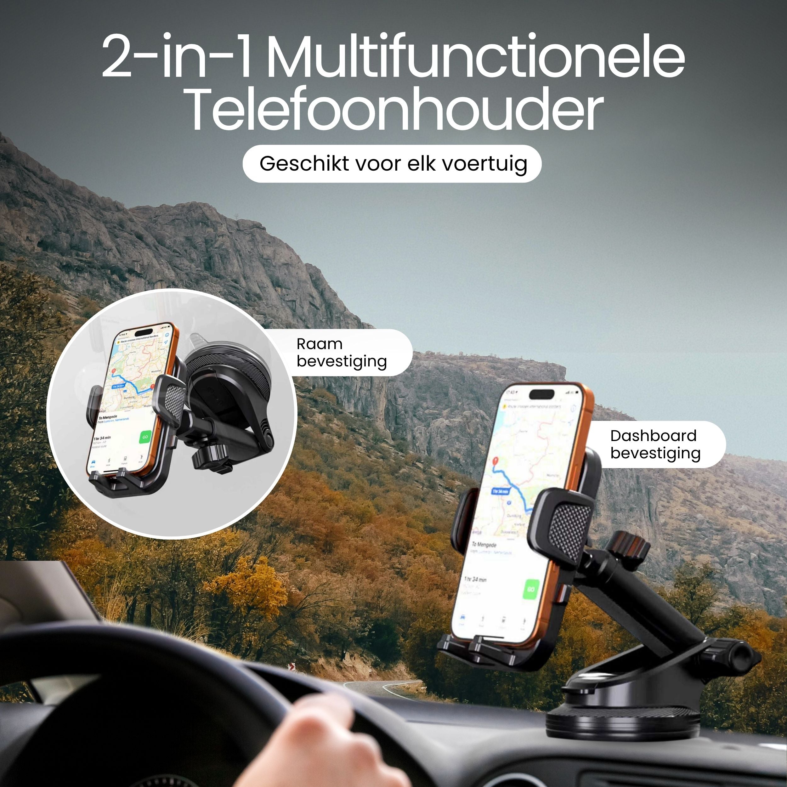 Siltcon Universele Telefoonhouder Auto – Zuignap Bevestiging & 360° Draaibaar - Siltcon