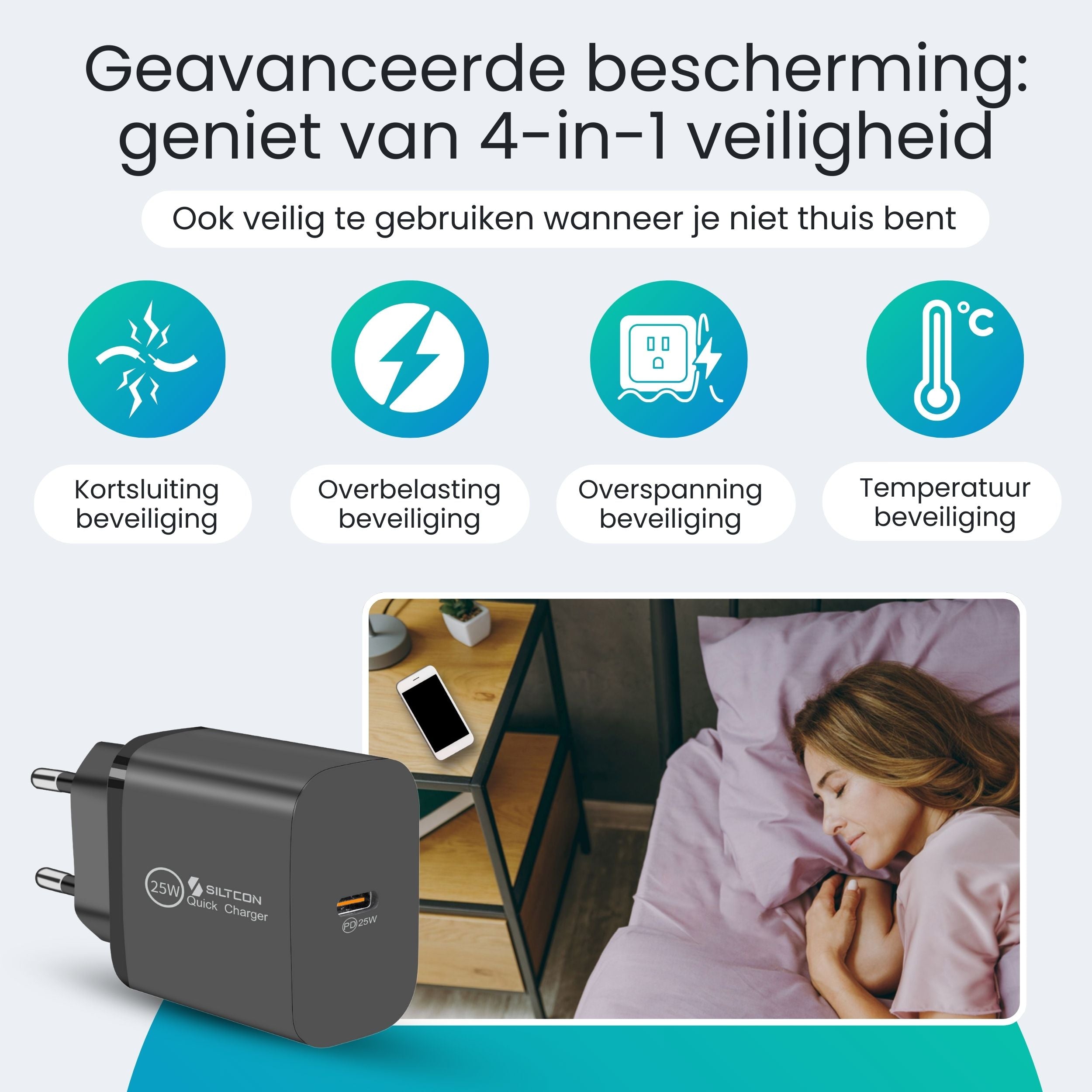 Siltcon 25W USB-C Snellader – Compact & Supersnel Opladen - Siltcon