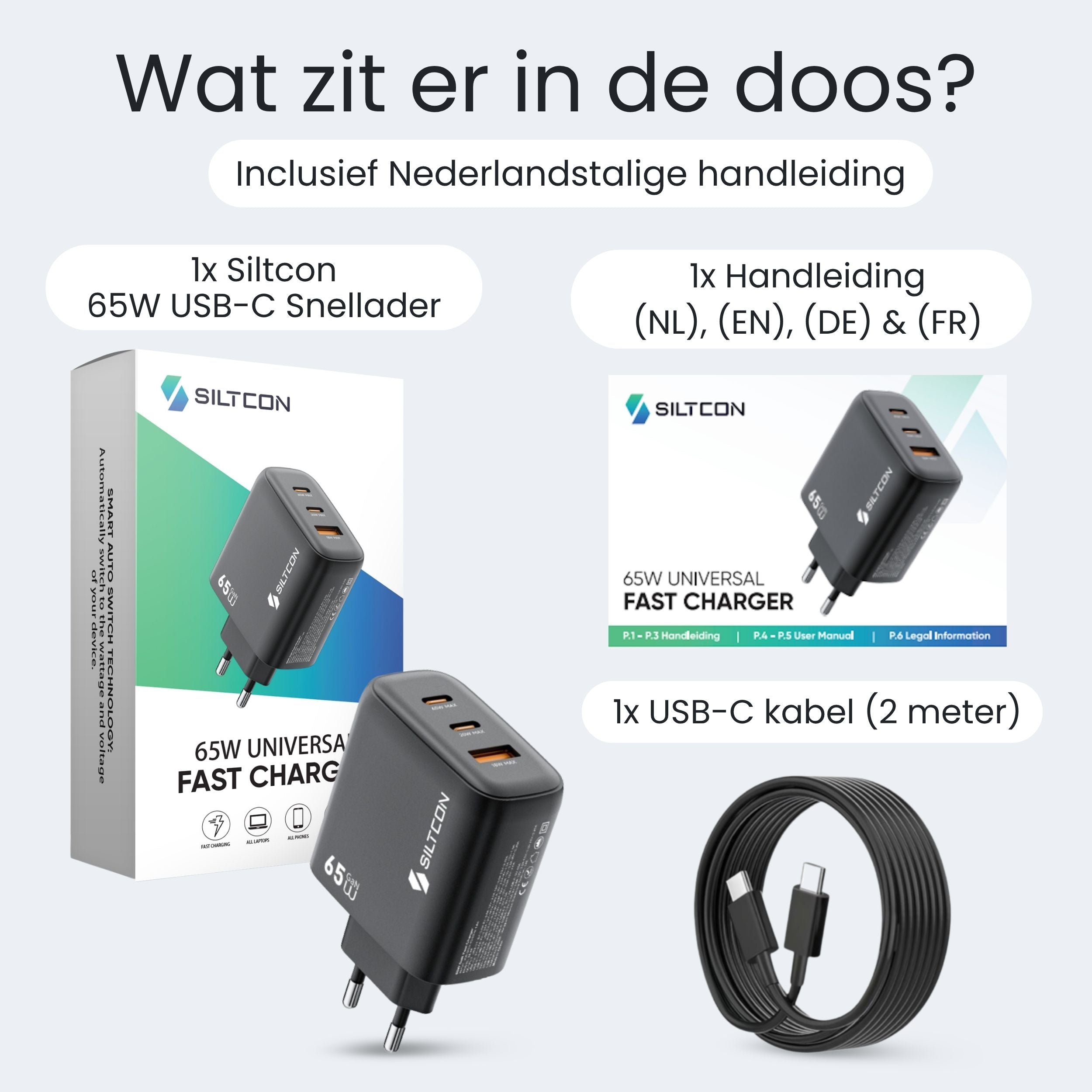 Siltcon 65W USB-C Adapter – Snellader voor Laptop & iPhone - Siltcon