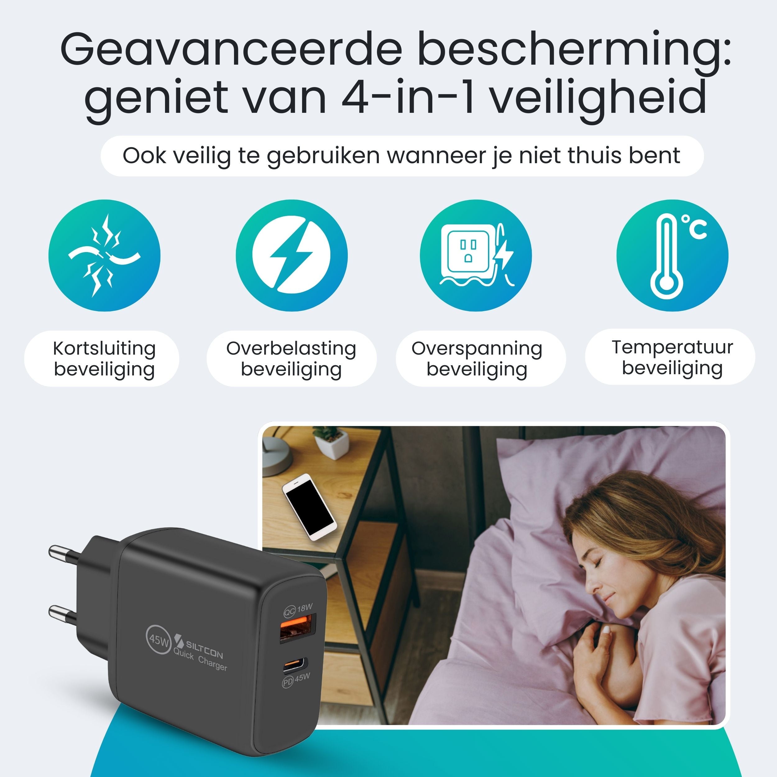 Siltcon 45W USB-C Snellader – Supersnel & Universeel Opladen - Siltcon