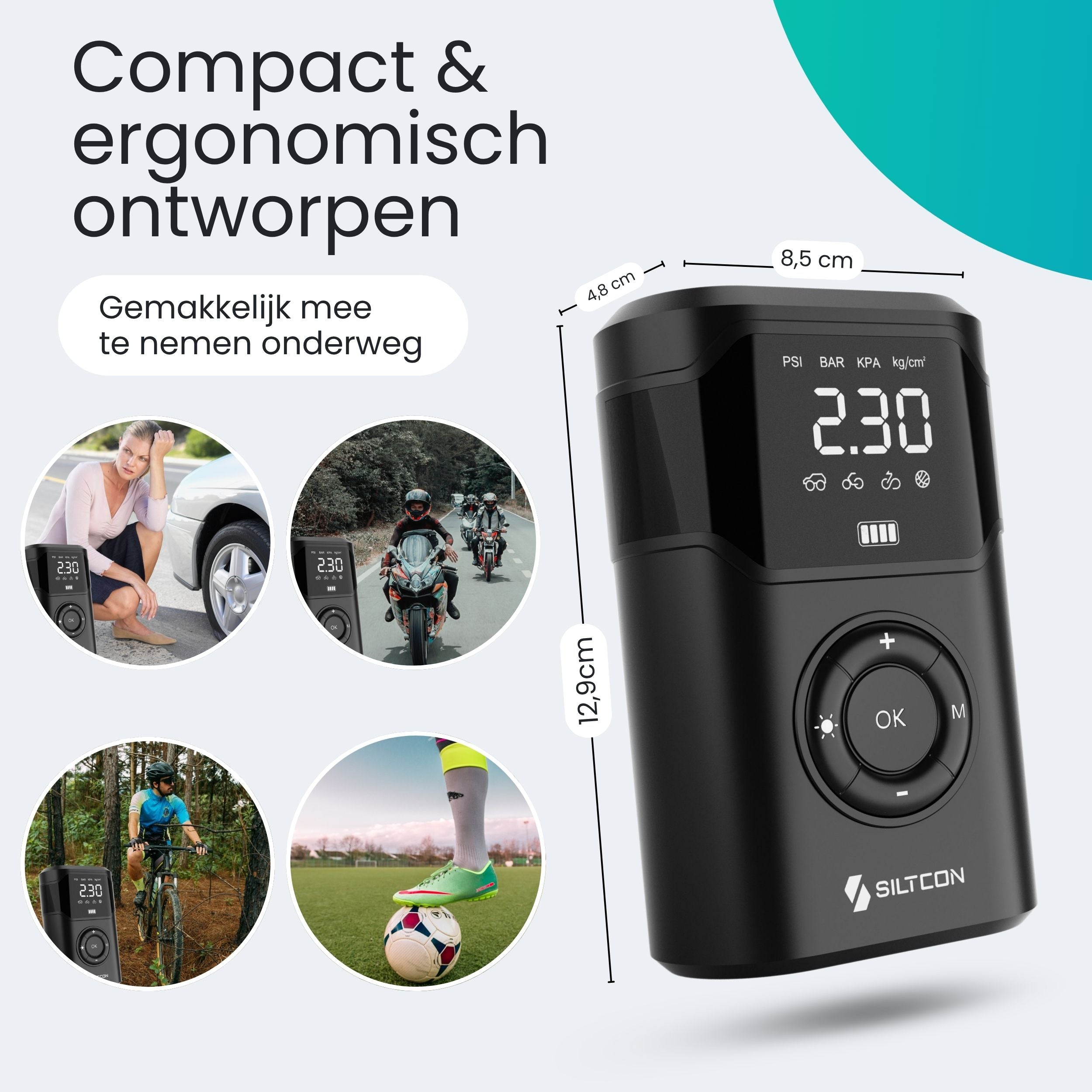 Siltcon Luchtcompressor – 30L/min – 10.5 bar automatische bandenpomp - Siltcon