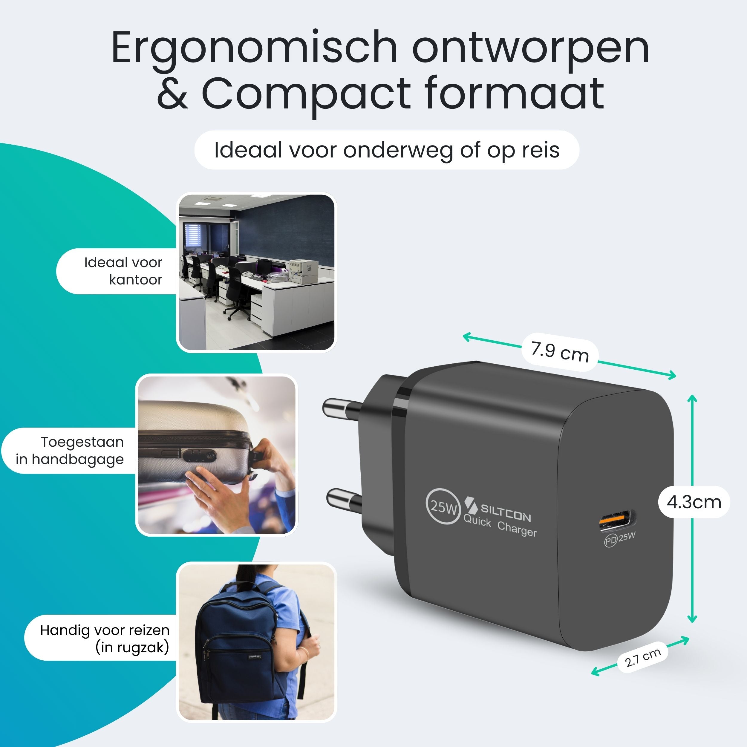 Siltcon 25W USB-C Snellader – Compact & Supersnel Opladen - Siltcon