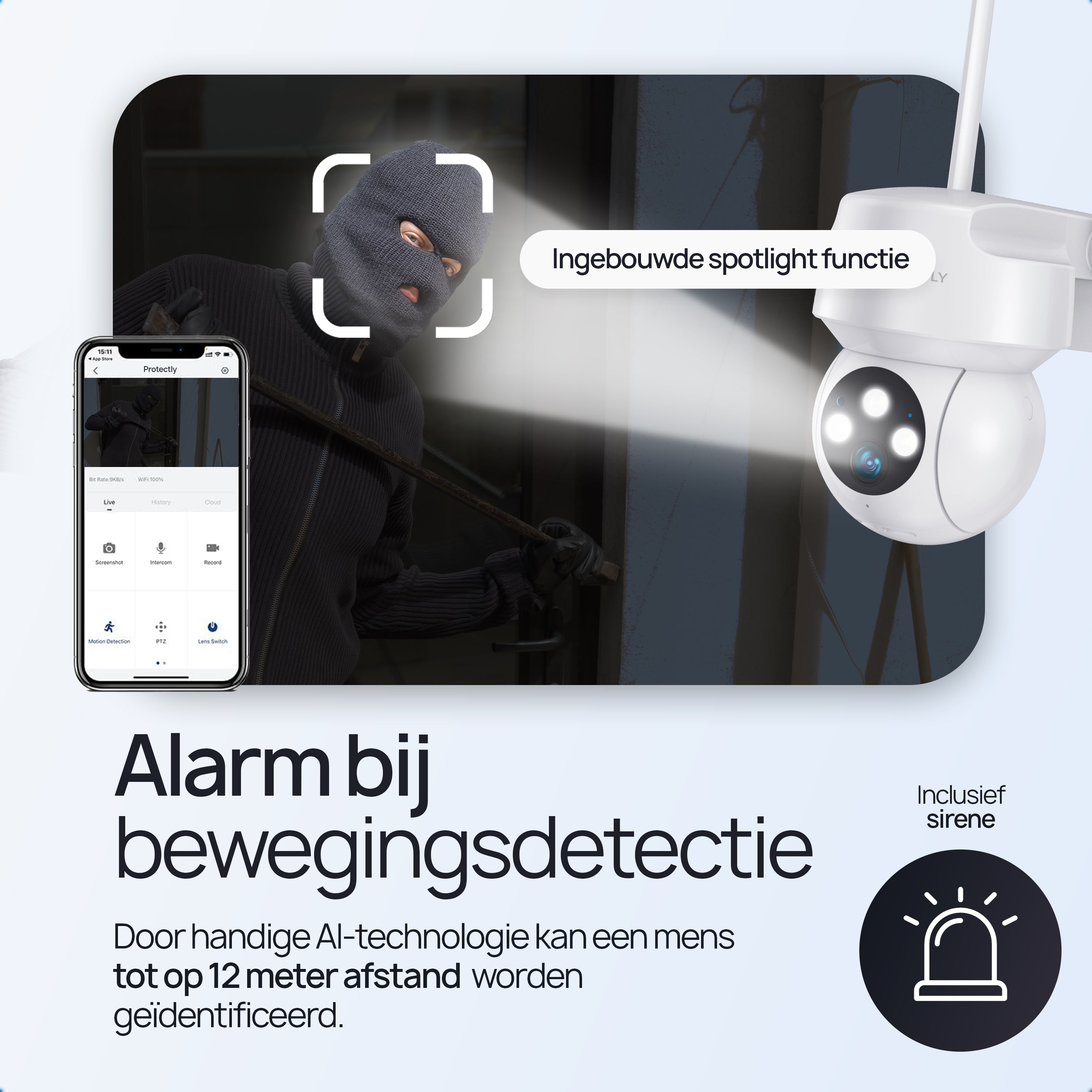 Protectly Beveiligingscamera Buiten 2K 3MP Wit – Nachtzicht & Appbediening - Siltcon