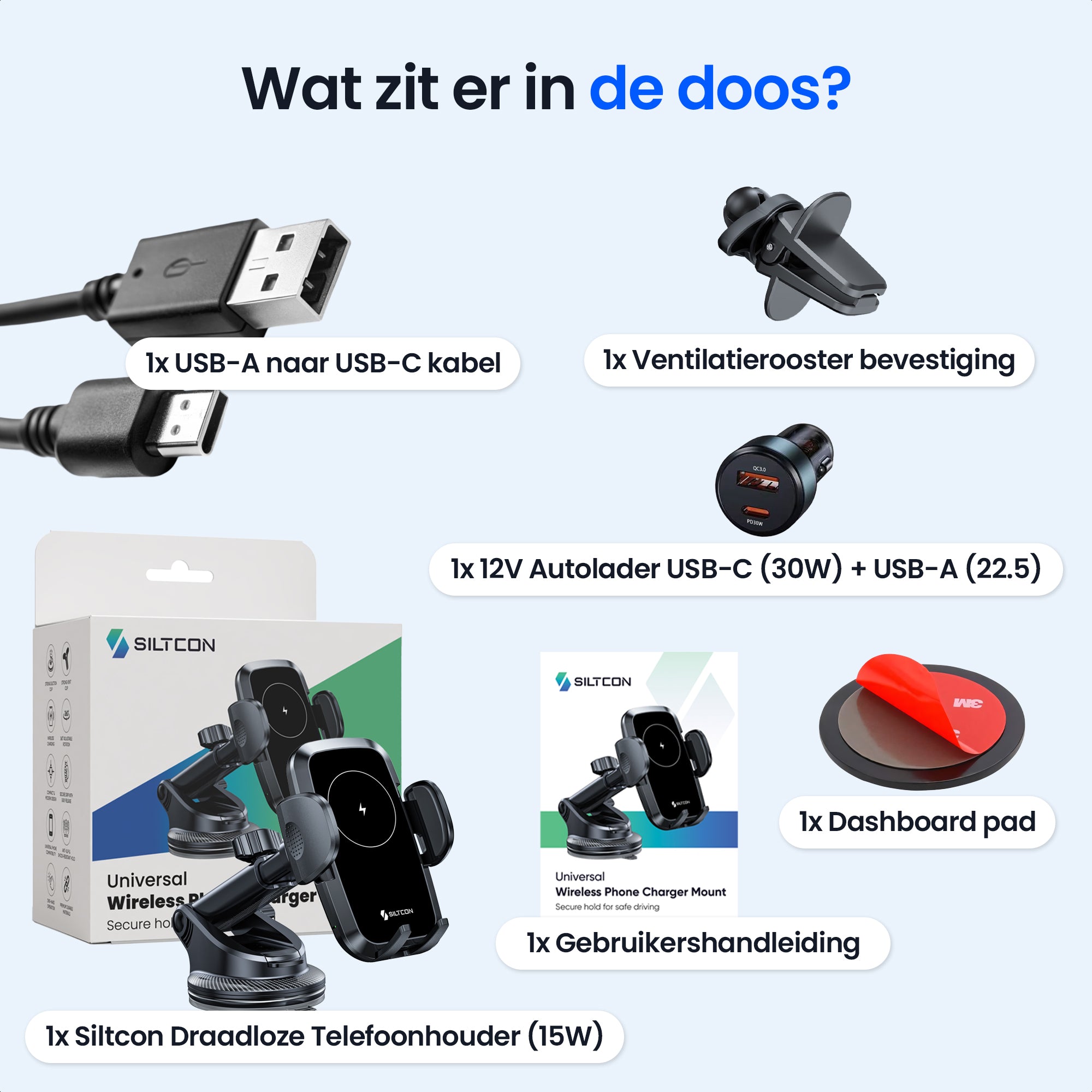 Siltcon® Telefoonhouder Auto met QI Draadloze Oplader