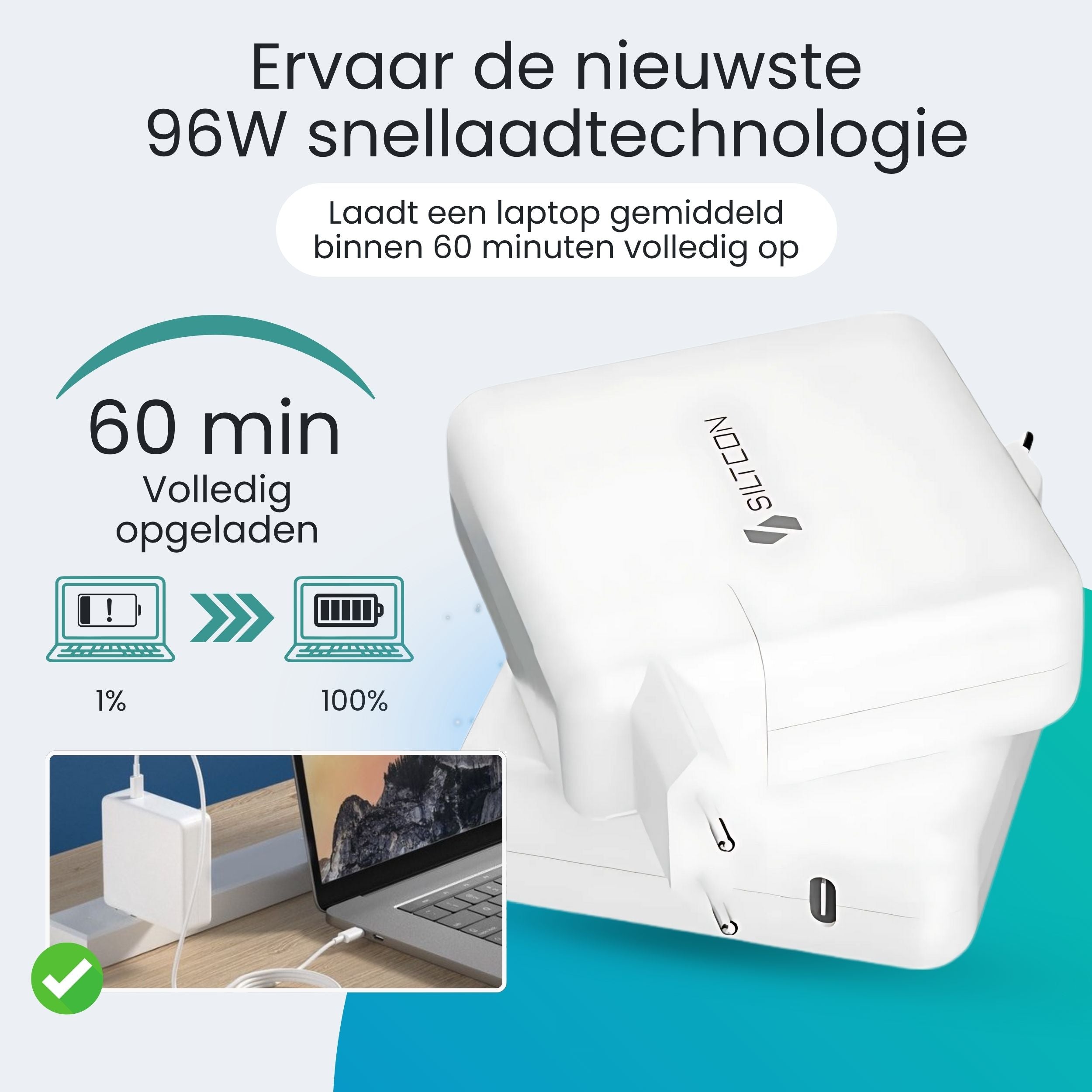 Siltcon USB-C Adapter 96W – Snellader MacBook, iPhone & Laptop - Siltcon