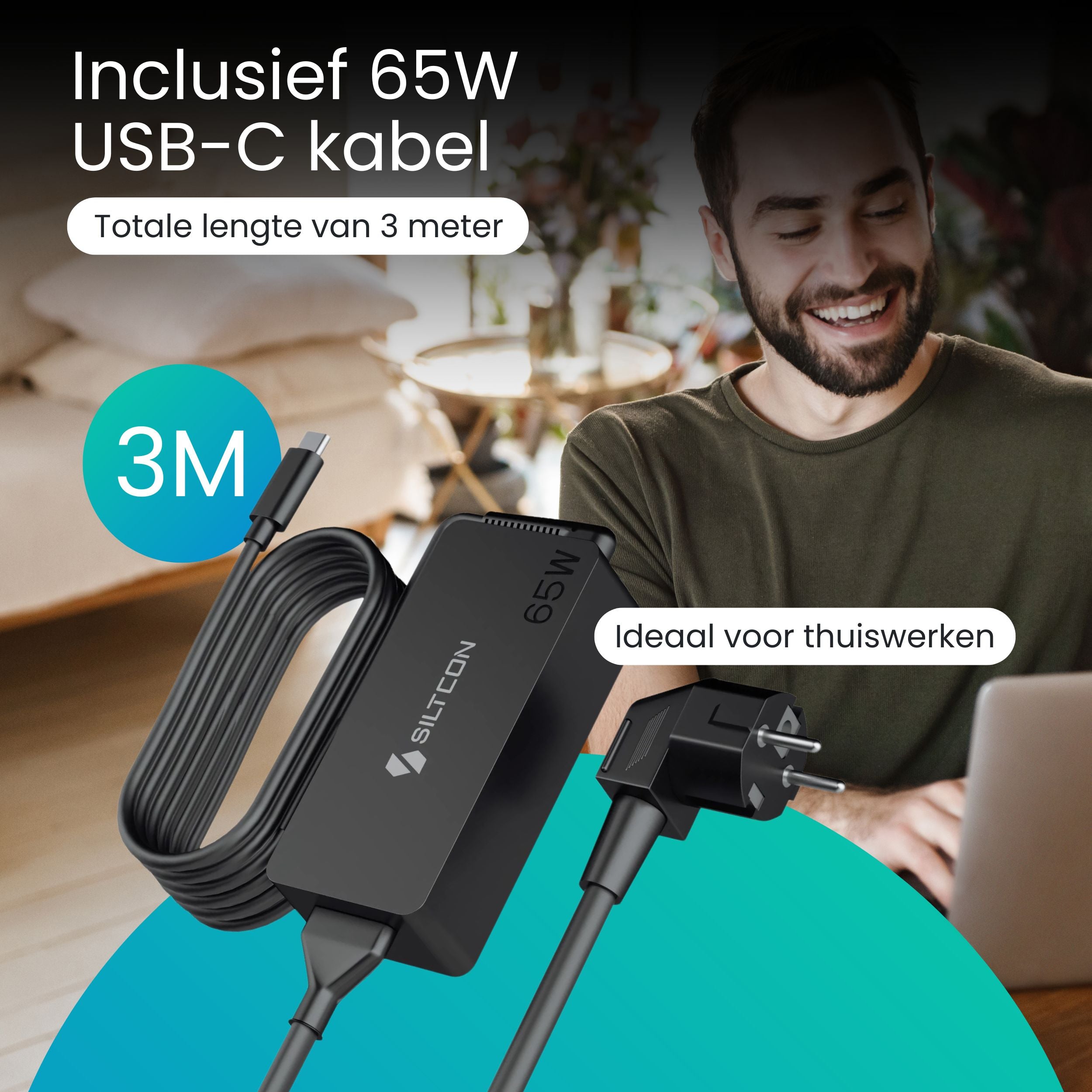 Siltcon 65W USB-C Adapter – Snelladen zonder gewicht – Universeel voor al je apparaten - Siltcon