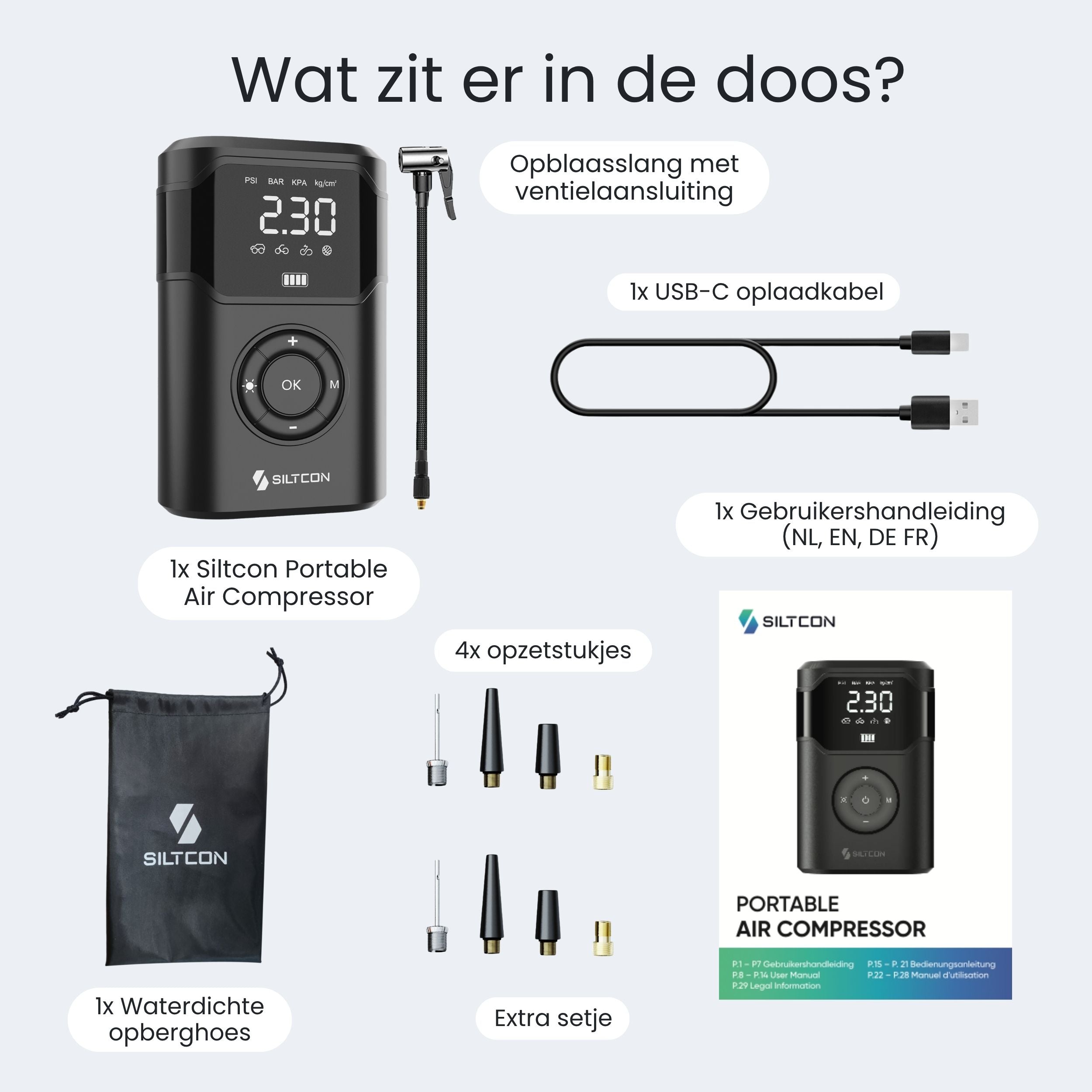 Siltcon Luchtcompressor – 30L/min – 10.5 bar automatische bandenpomp - Siltcon