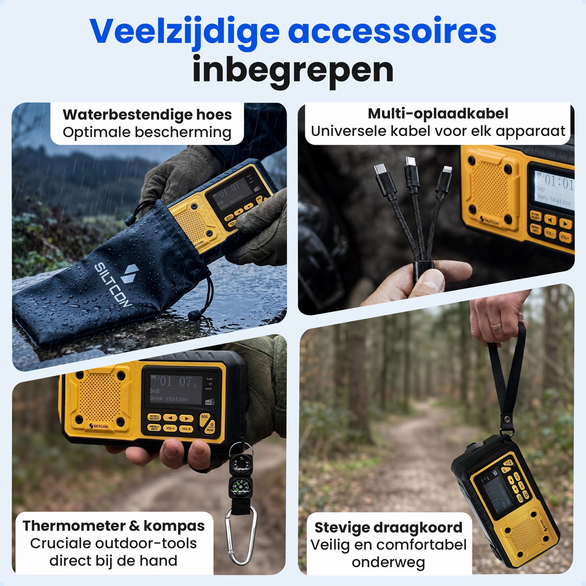 Siltcon® Noodradio DAB+ Opwindbaar – Solar Radio met Powerbank