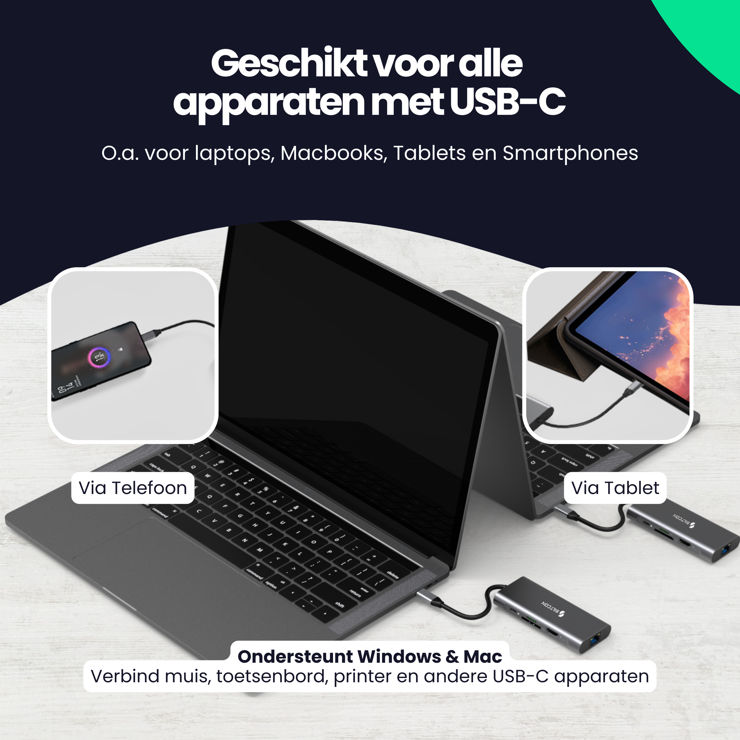 Siltcon 8-in-1 USB C Hub – USB C naar HDMI Hub - Siltcon