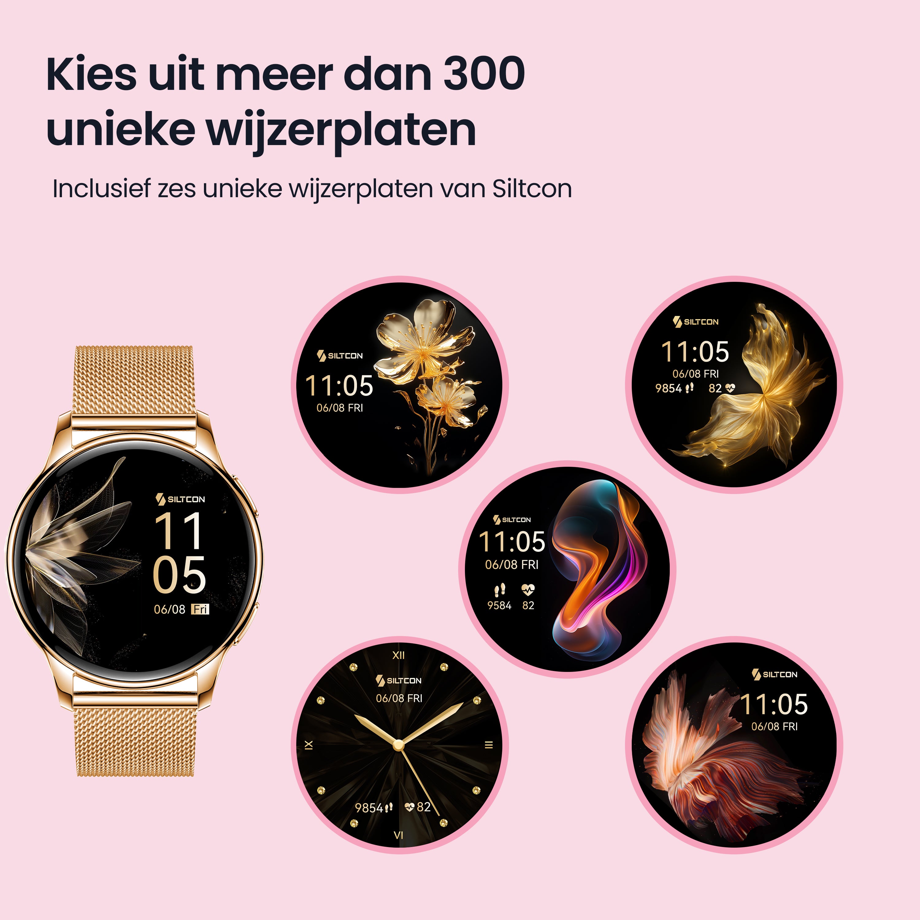 Siltcon Auréa Smartwatch Dames – Incl. 5 bandjes - Siltcon
