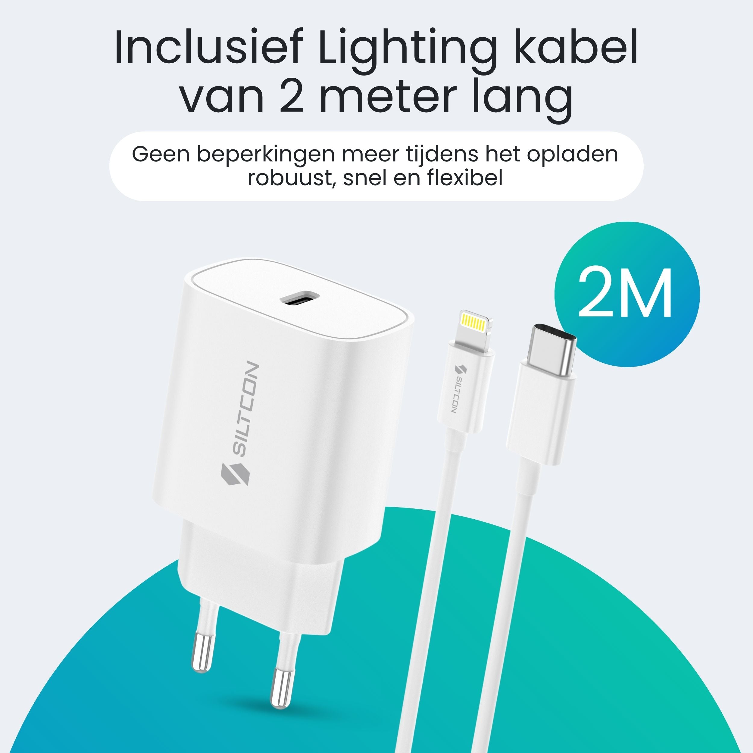 Siltcon 35W iPhone Snellader – USB-C naar Lightning Adapter 2m – iPad / iPhone / AirPods Oplader - Siltcon