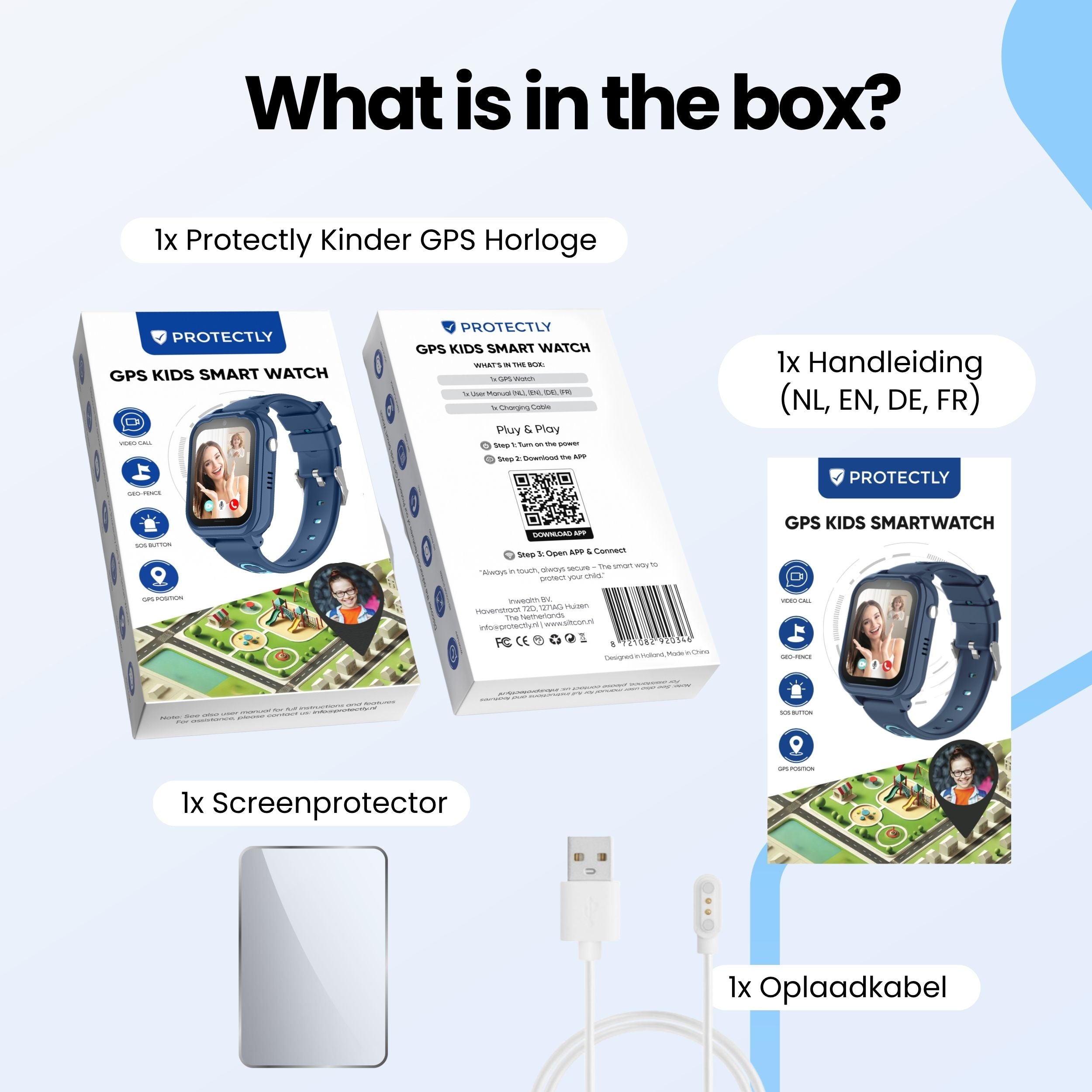 Protectly Kids Smartwatch – GPS horloge kinderen – Smartwatch kind met bellen - Blauw - Siltcon