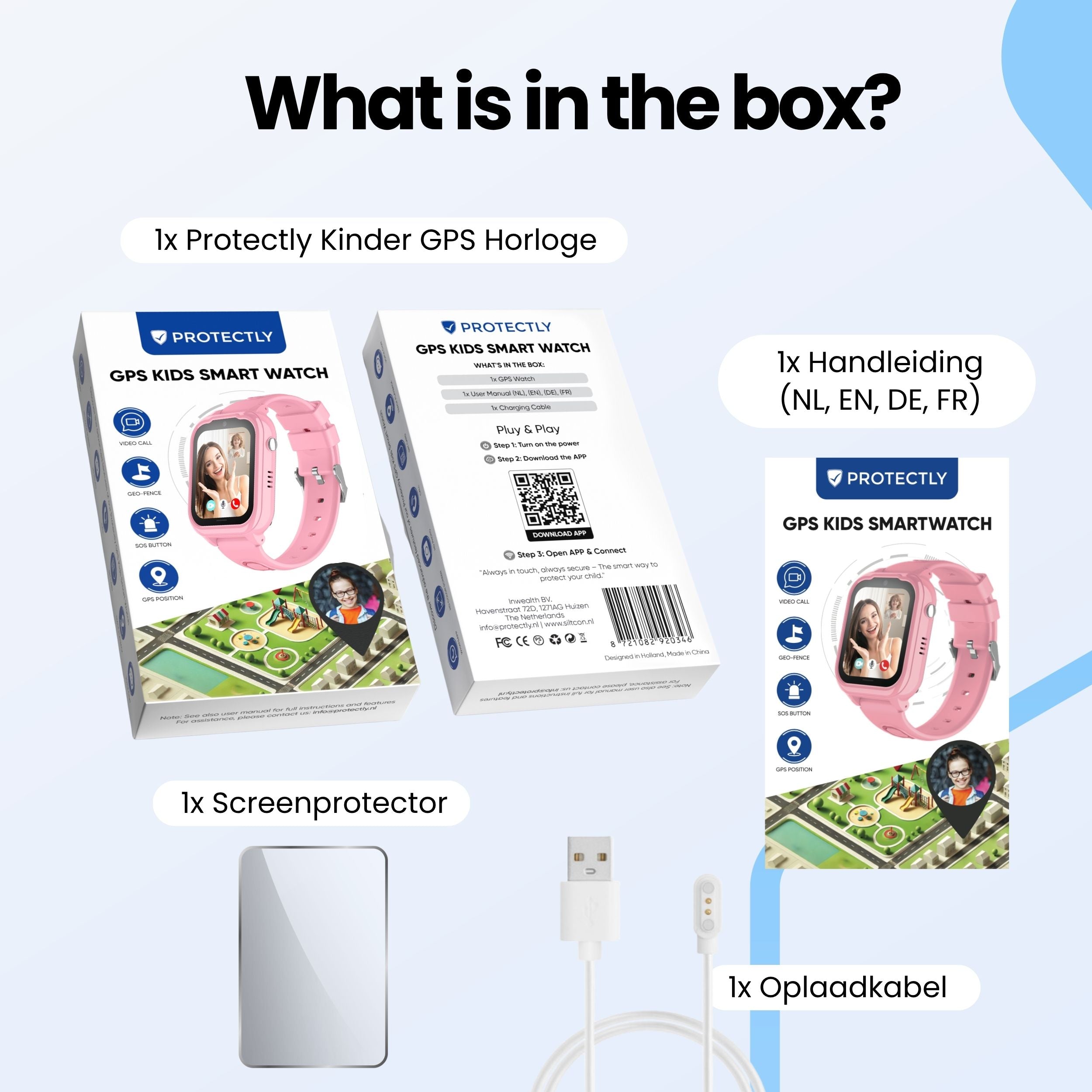 Protectly Kids Smartwatch – GPS horloge kinderen – Smartwatch kind met bellen - Roze - Siltcon