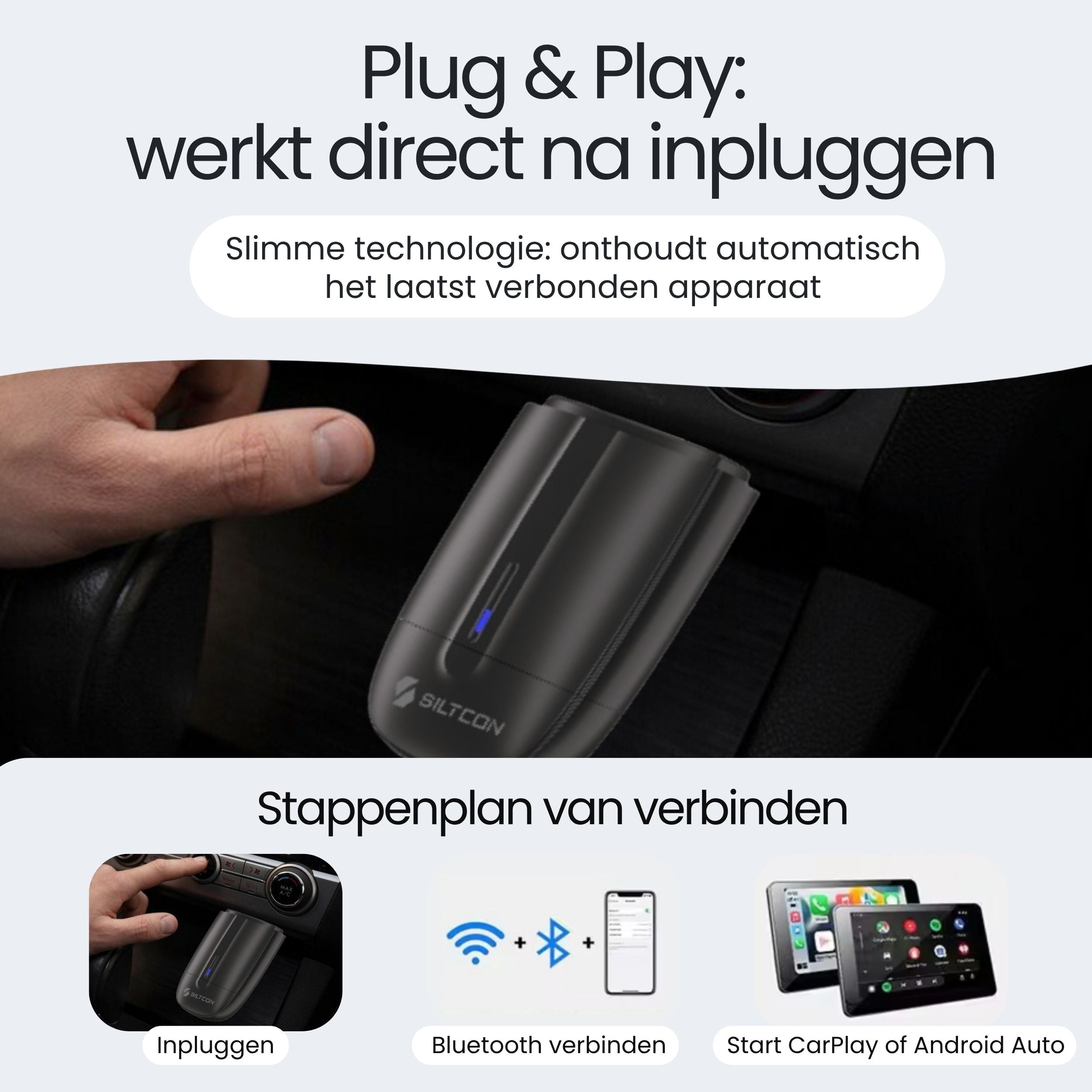 Siltcon® CarPlay Dongle – Draadloos CarPlay & Android Auto - Siltcon