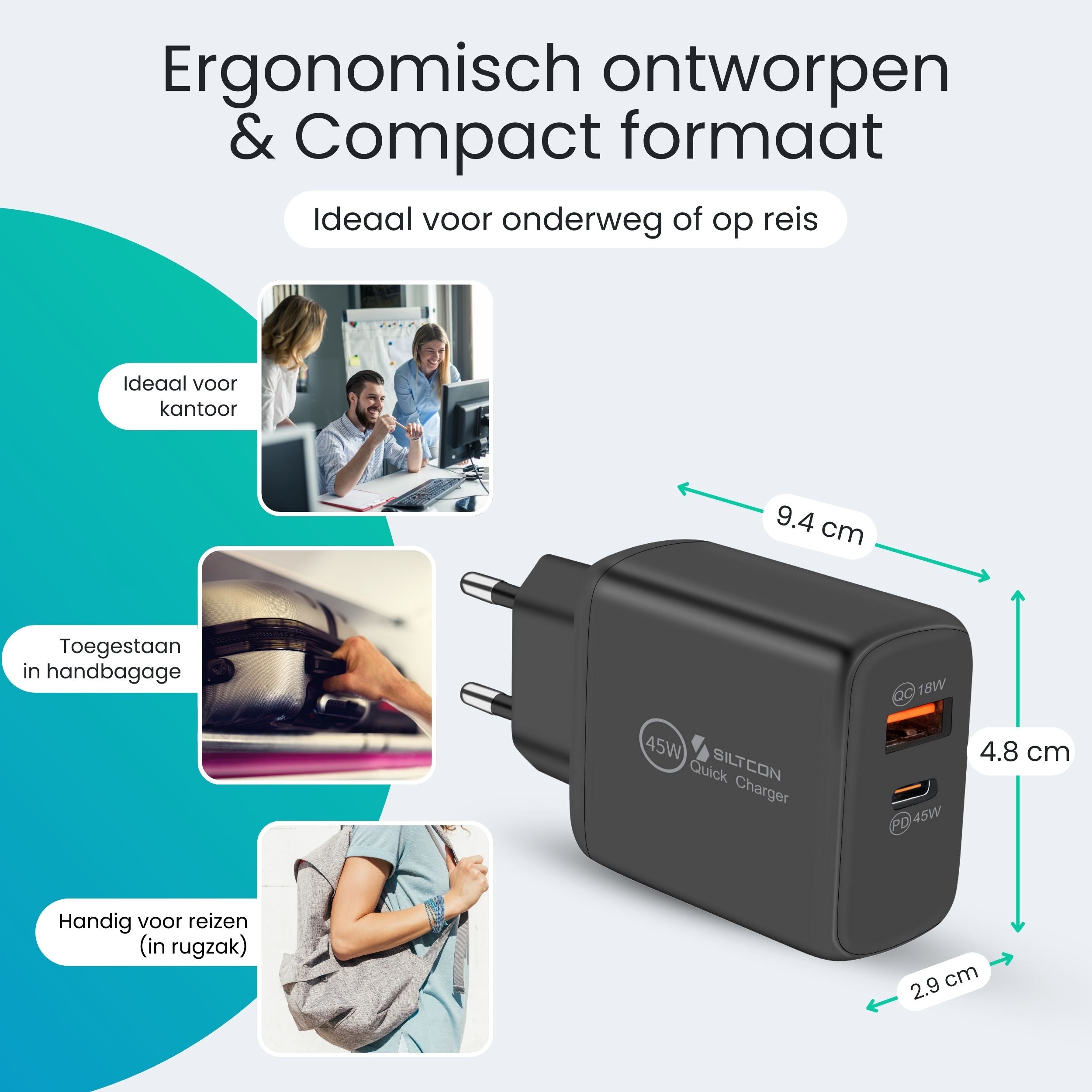 Siltcon 45W USB-C Snellader – Supersnel & Universeel Opladen - Siltcon