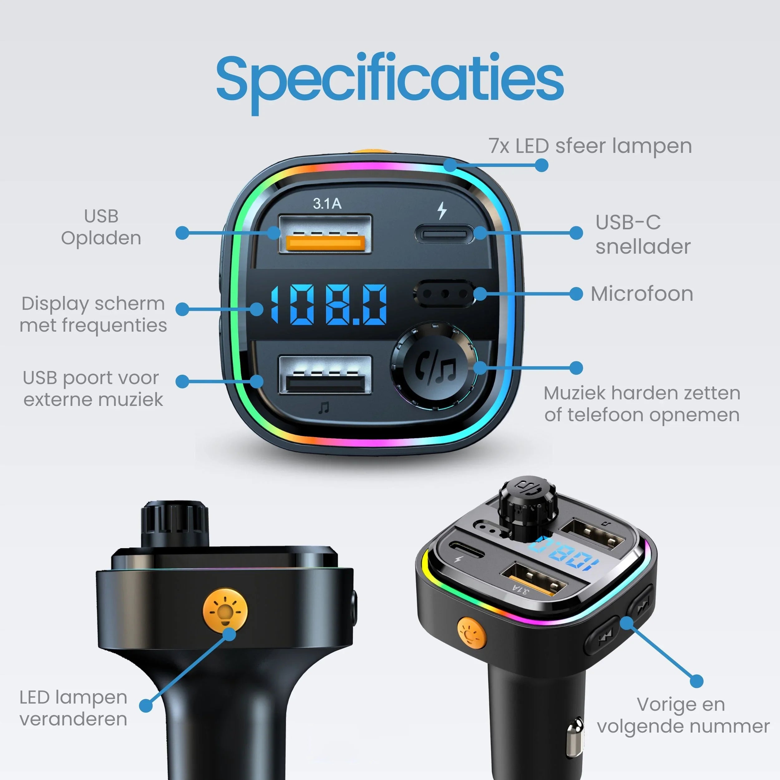 Siltcon Bluetooth FM Transmitter Auto – Snellader - Siltcon