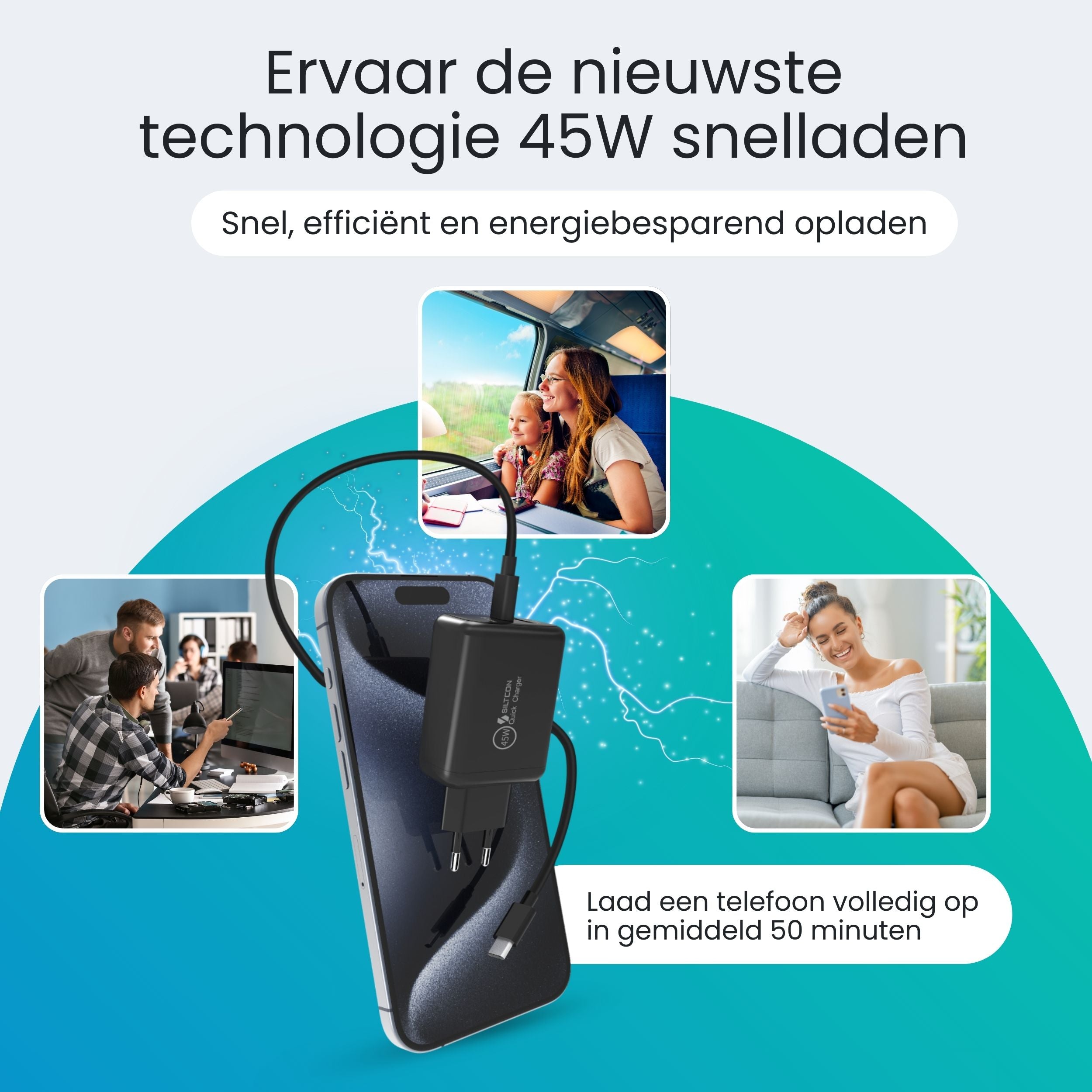 Siltcon 45W USB-C Snellader – Supersnel & Universeel Opladen - Siltcon