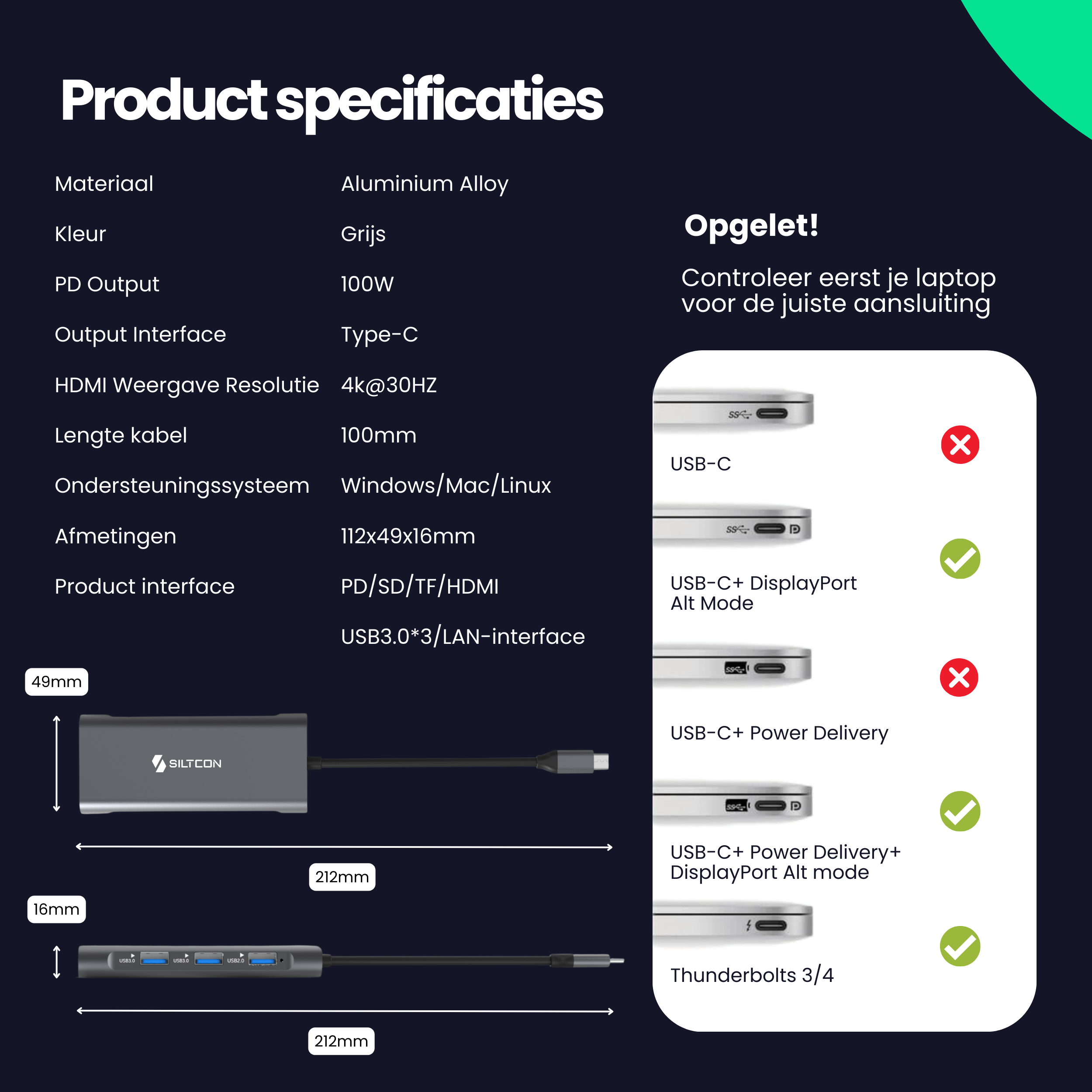 Siltcon 8-in-1 USB C Hub – USB C naar HDMI Hub - Siltcon
