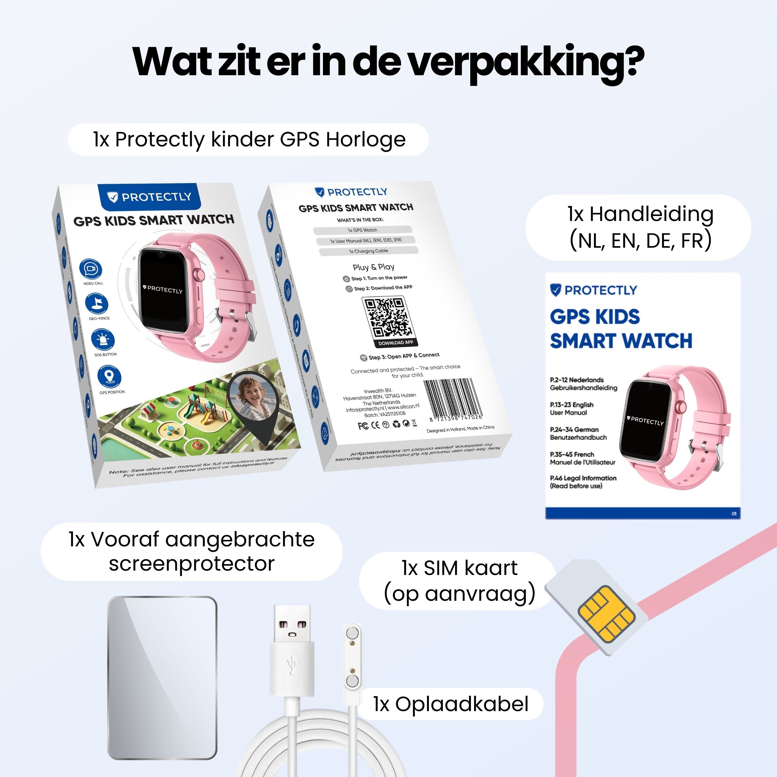 Protectly® GPS Uhr Kind - Rosa