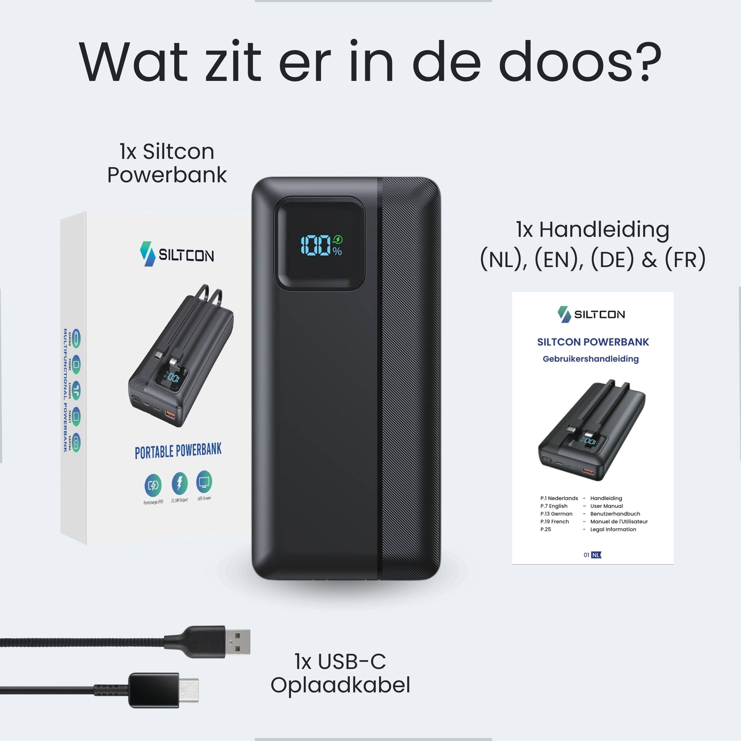 Siltcon Powerbank 30000mAh 22.5W - Snellader - Siltcon