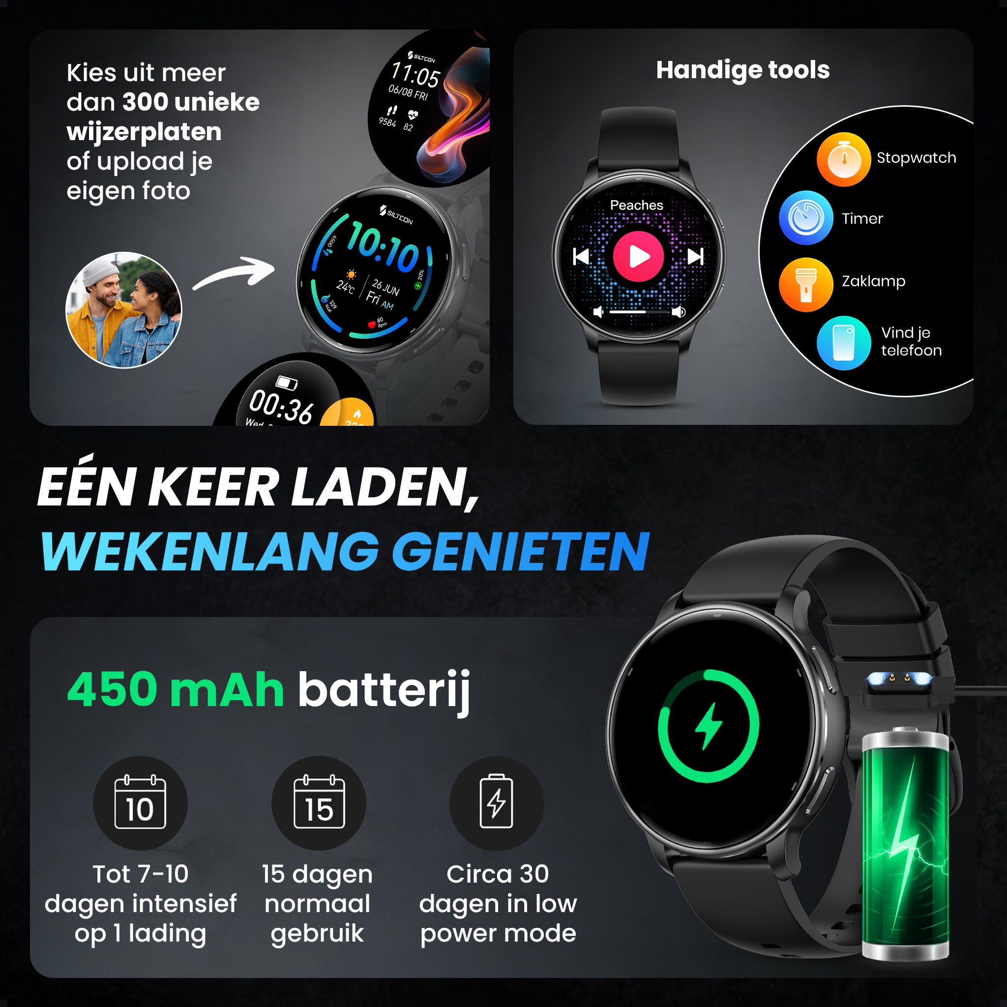 Siltcon® FitTrack Pro Smartwatch dames & heren