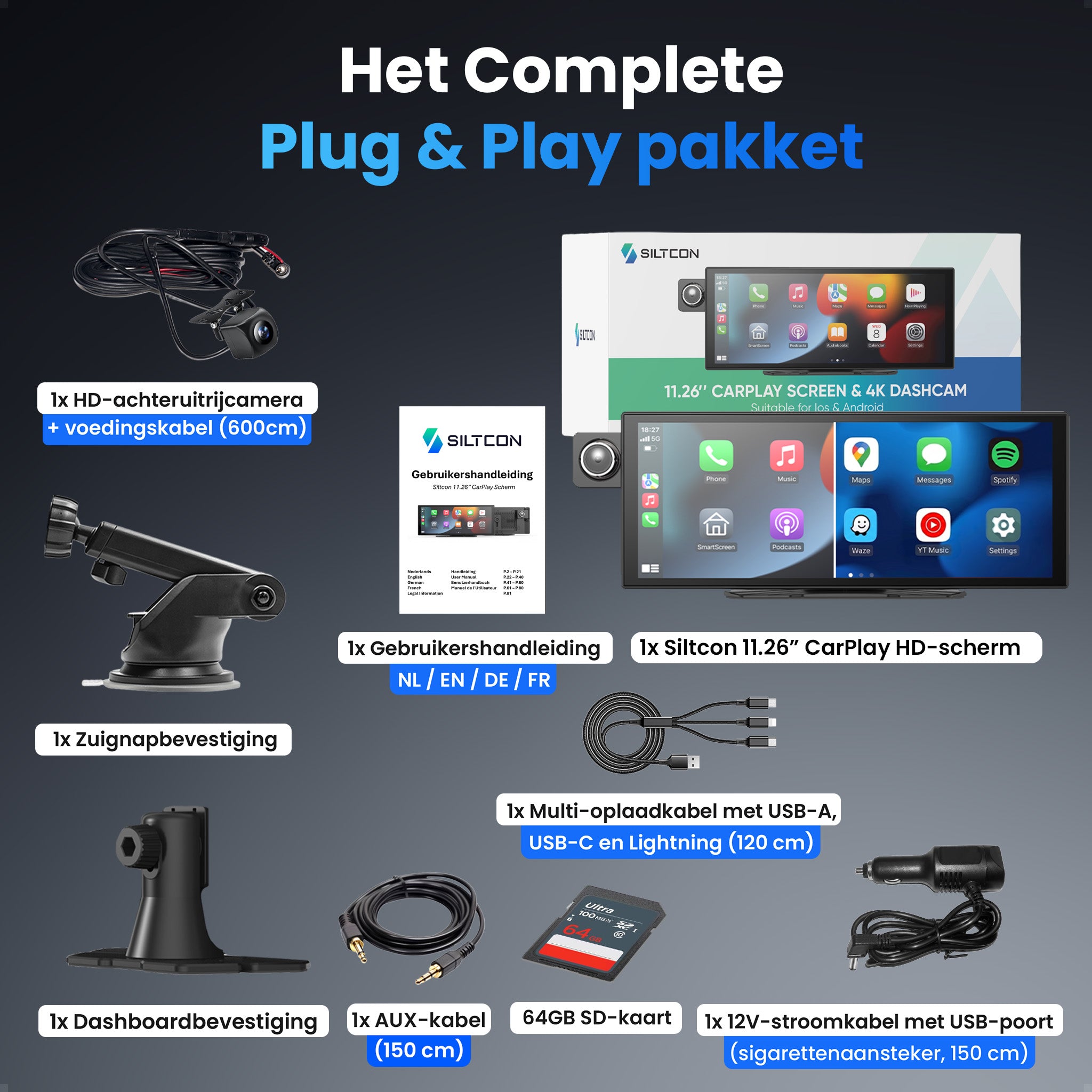 Siltcon® 11,26" Carplay / Android Auto Bildschirm & 4K Dashcam