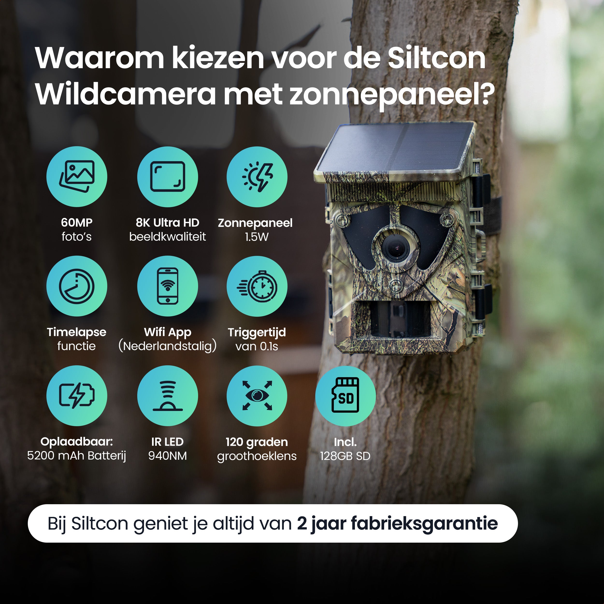 Siltcon – 8K Wildcamera met Zonnepaneel – WiFi - Siltcon