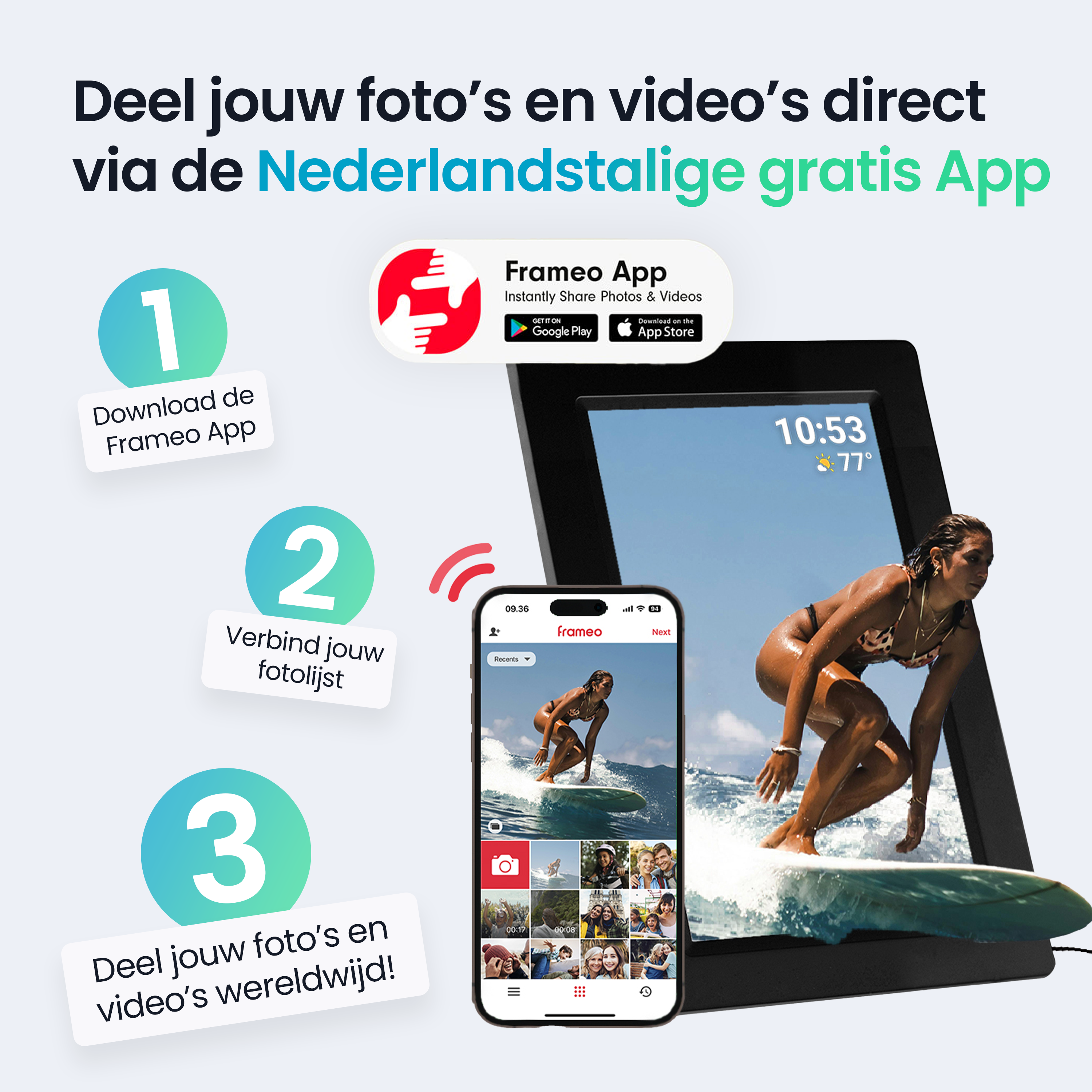 Siltcon Digitale Fotolijst Wifi – 10.1 inch HD & 16GB Opslag - Siltcon