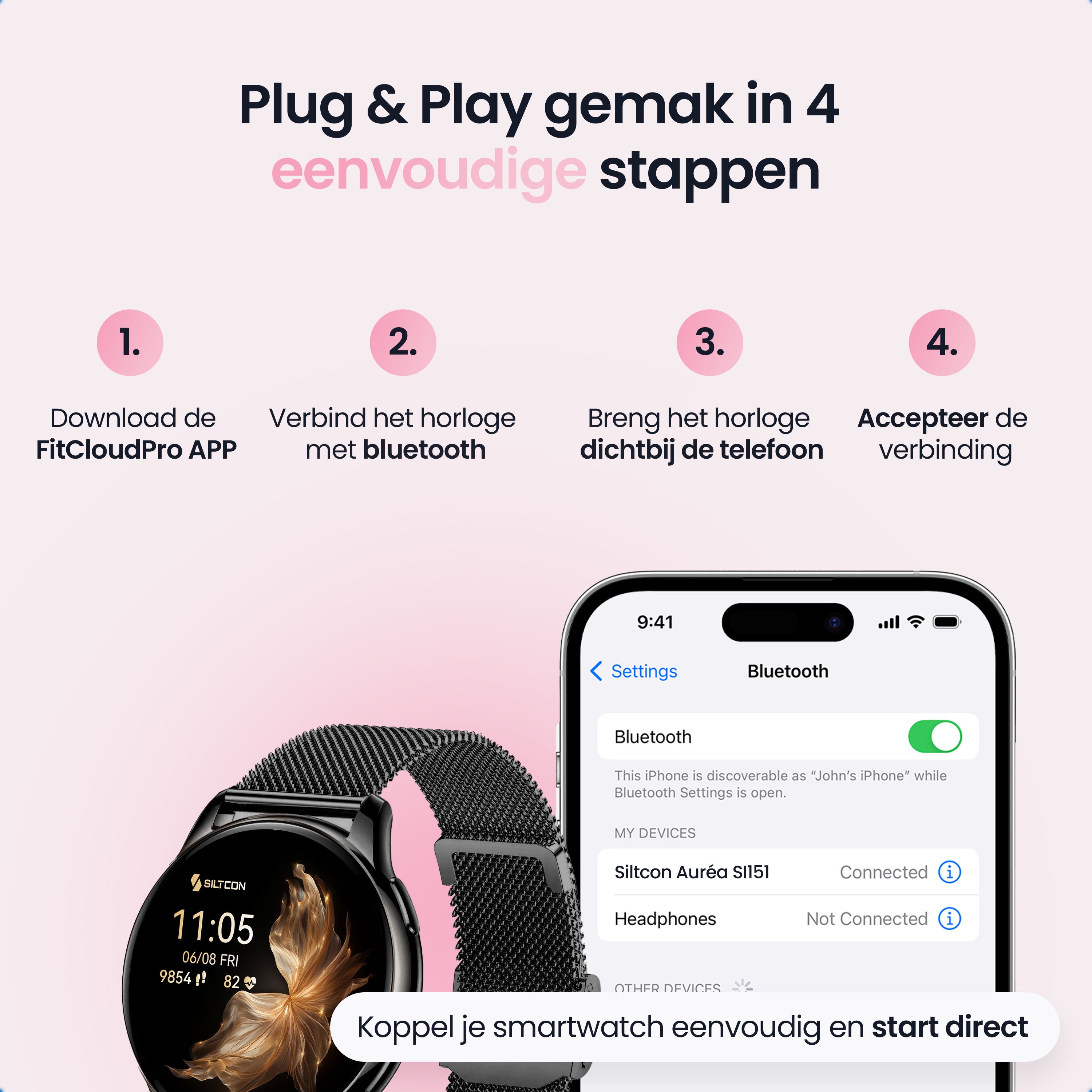 Siltcon Auréa Smartwatch Dames Zwart – Stijlvol & Gezondheidsgericht - Siltcon
