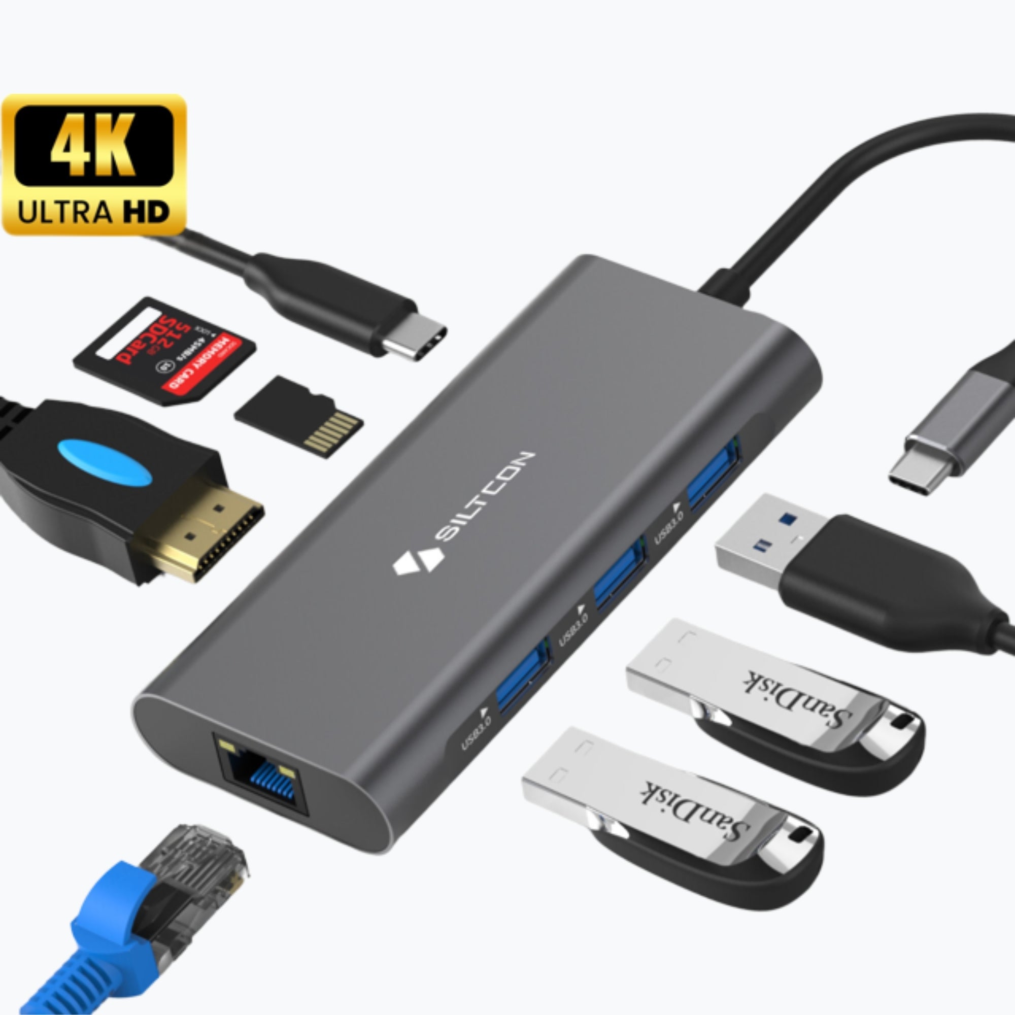 Siltcon 8-in-1 USB C Hub – USB C naar HDMI Hub - Siltcon