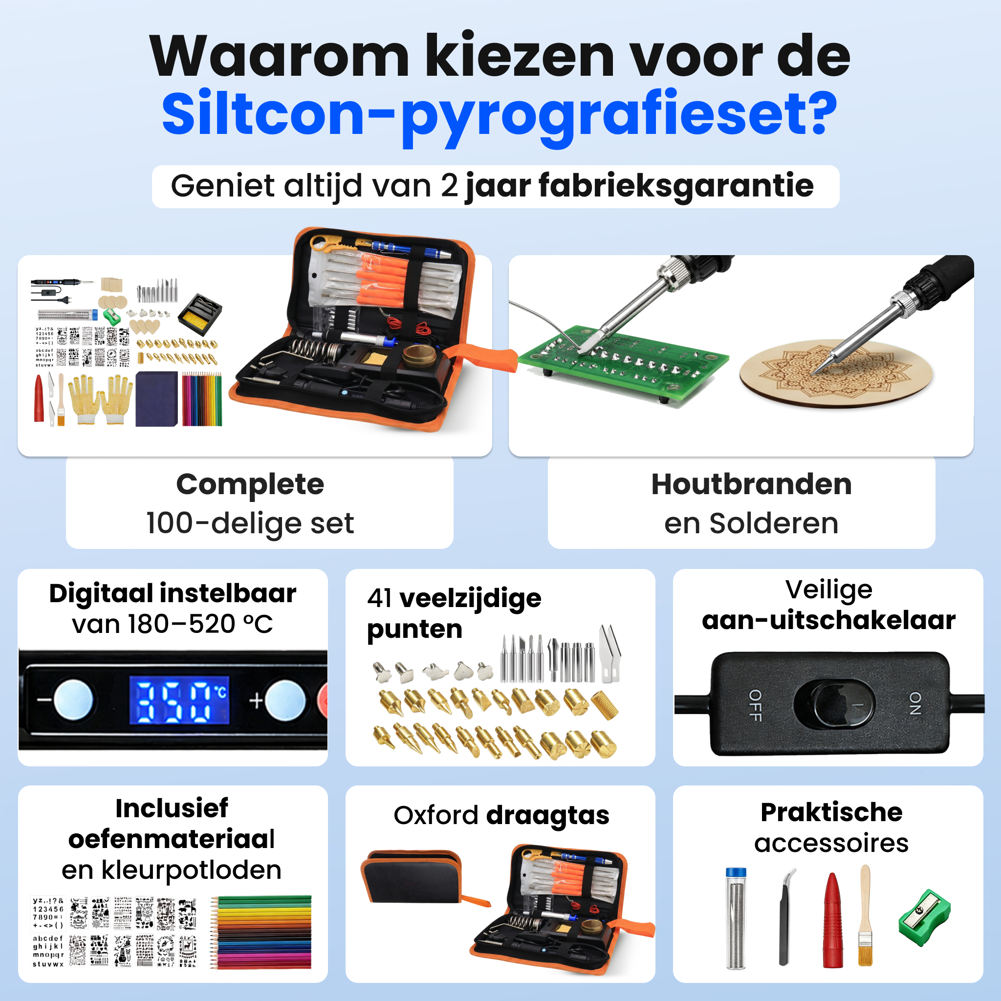 Siltcon® 3 in 1 Houtbrander Set - 100-Delig