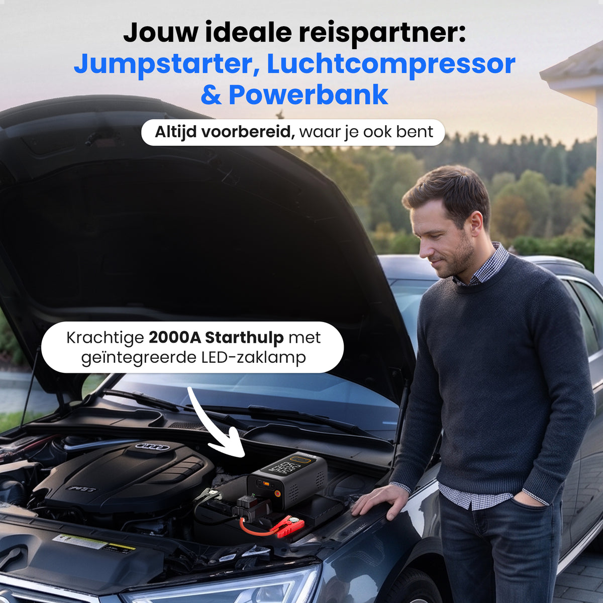 Siltcon® 12V 5-in-1 Jumpstarter voor Auto met Compressor