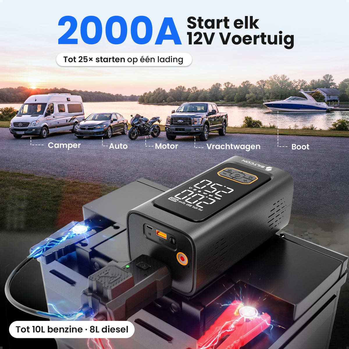Siltcon® 12V 5-in-1 Jumpstarter voor Auto met Compressor
