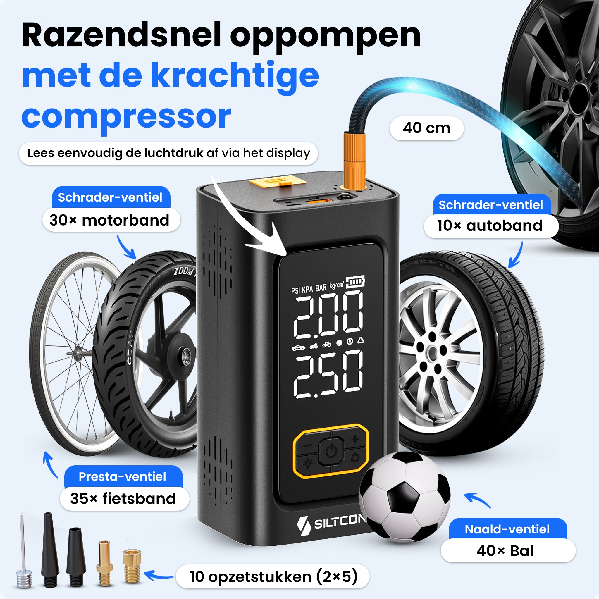 Siltcon® 12V 5-in-1 Jumpstarter voor Auto met Compressor