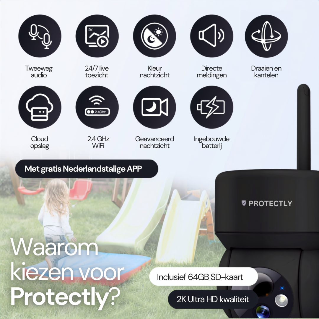 Protectly® Kabellose Sicherheitskamera 2K