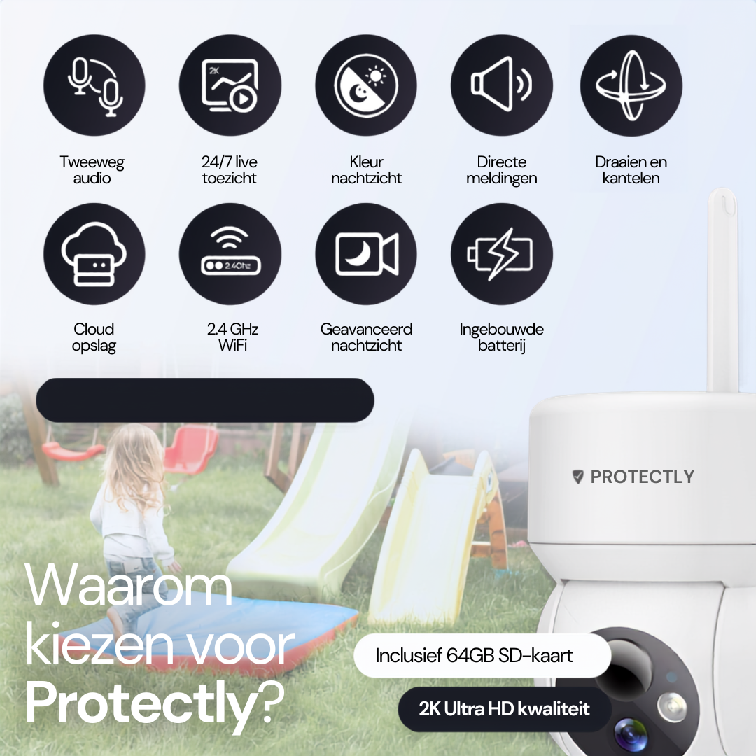 Protectly® Kabellose Sicherheitskamera 2K
