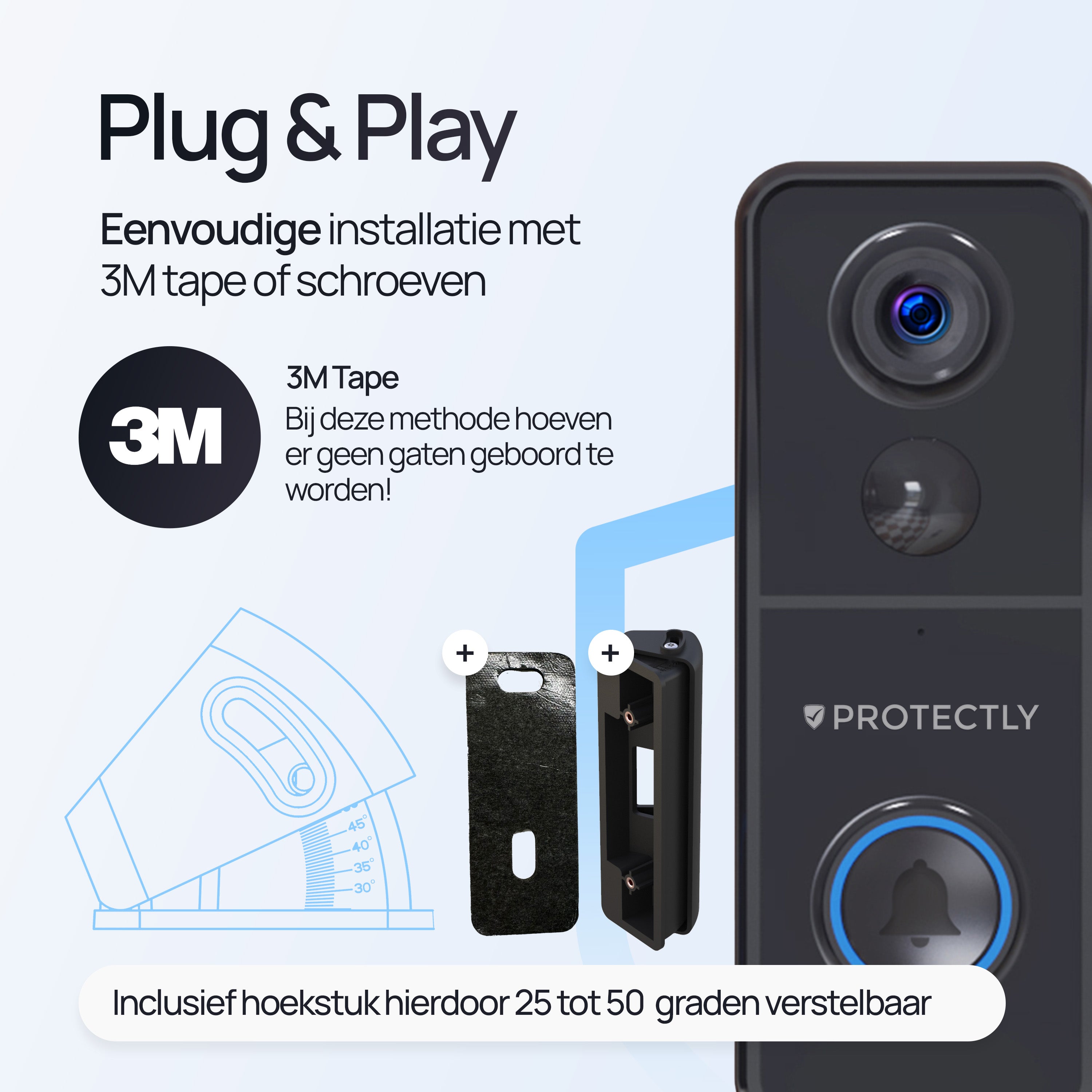 Protectly® Slimme Draadloze Video Deurbel 4K Beeldkwaliteit - Siltcon