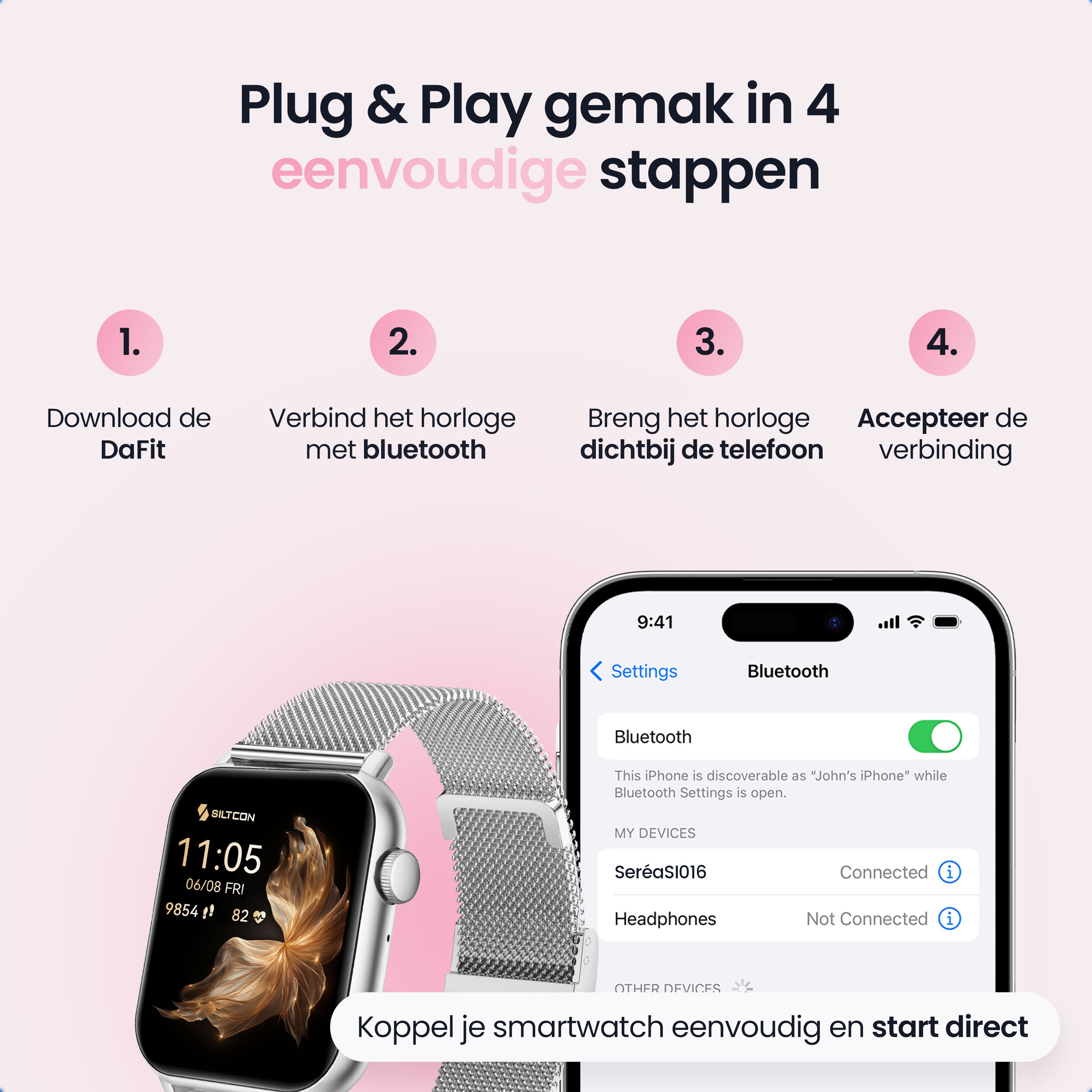Siltcon Seréa Smartwatch Dames - Zilver