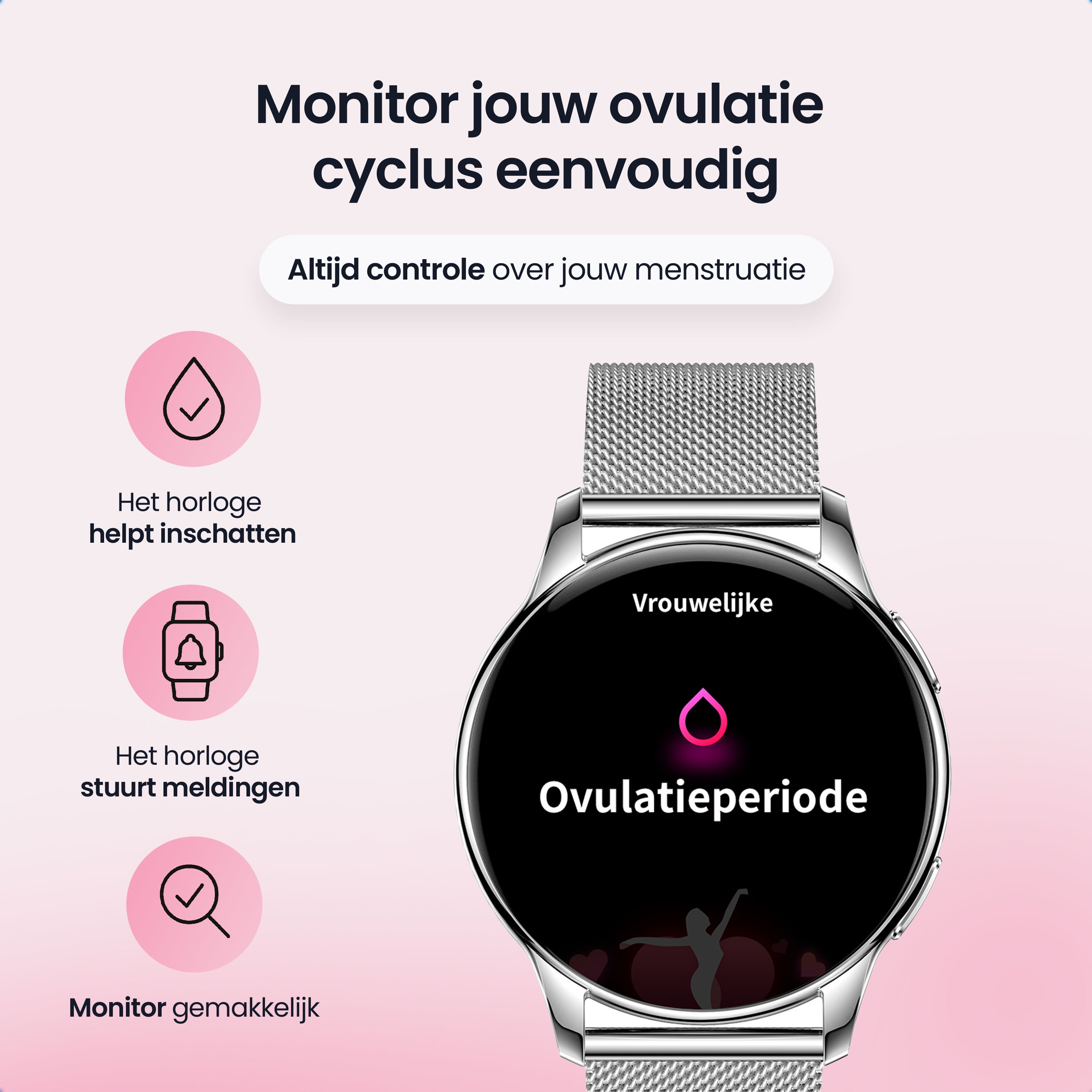 Siltcon Auréa Smartwatch Dames Zilver – Incl. 5 bandjes - Siltcon